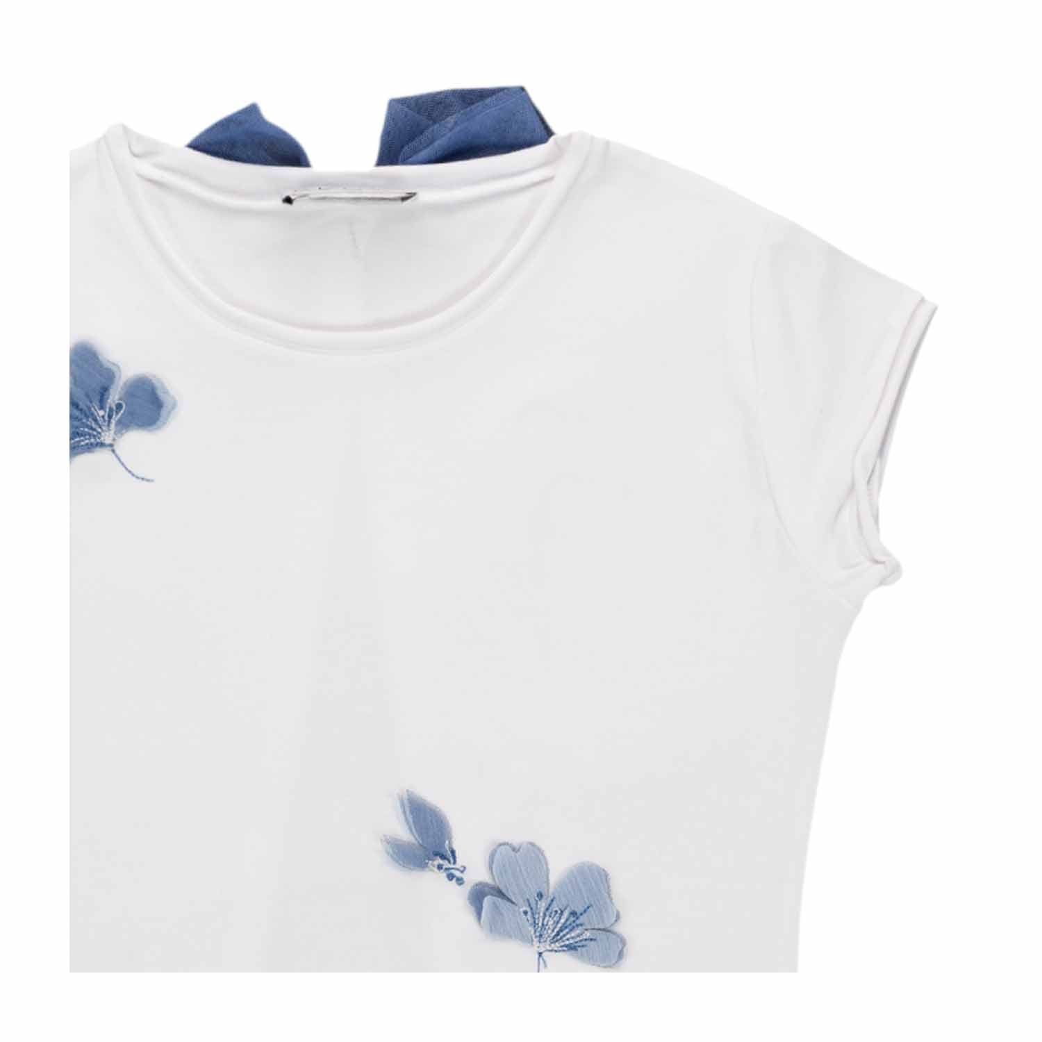 T-SHIRT BIANCA FIORI BLU BAMBINA - annameglio.com abbigliamento moda