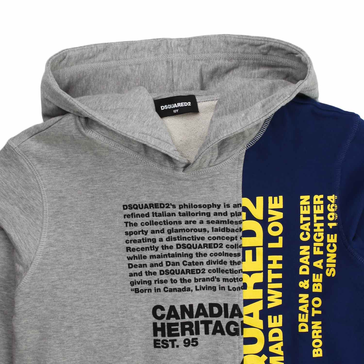 FELPA GRIGIA E BLU CON CAPPUCCIO BAMBINO TEENAGER - annameglio.com abbigliamento moda