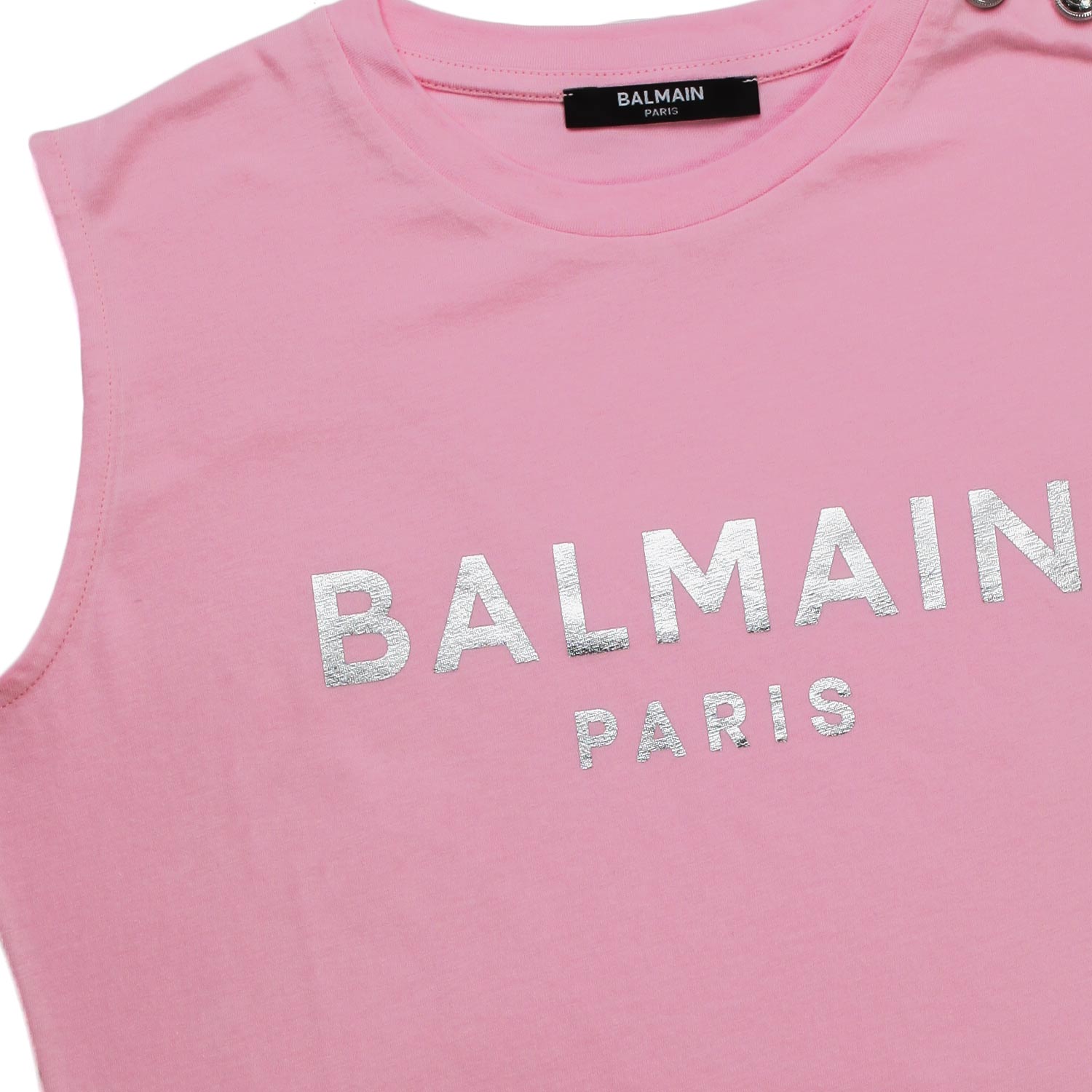 T-shirt rosa senza maniche logo argento - annameglio.com abbigliamento moda