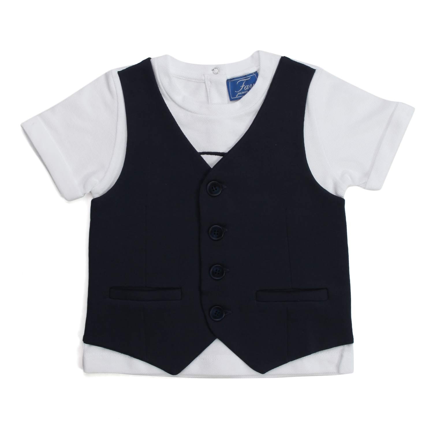 BABY T-SHIRT BIANCA CON GILET BLU - annameglio.com abbigliamento moda