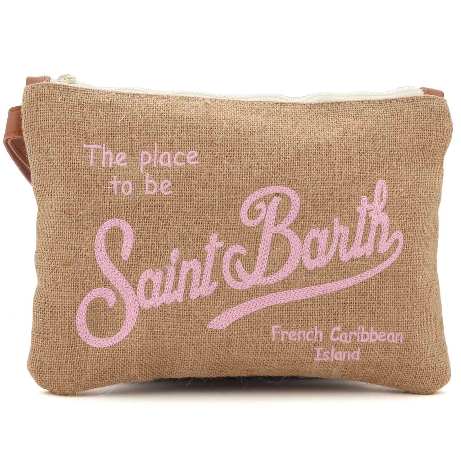 Pochette in juta logo rosa ricamato - annameglio.com abbigliamento moda