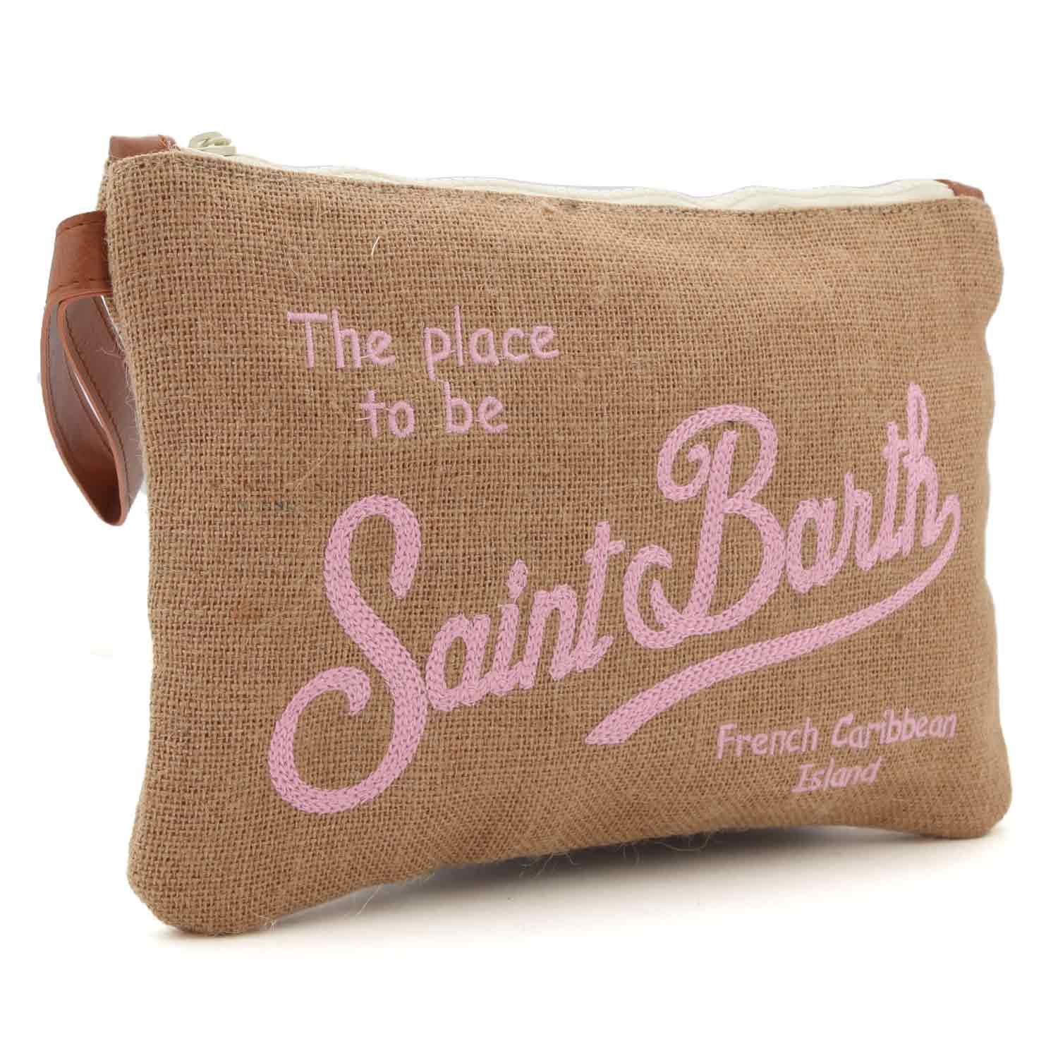 Pochette in juta logo rosa ricamato - annameglio.com abbigliamento moda