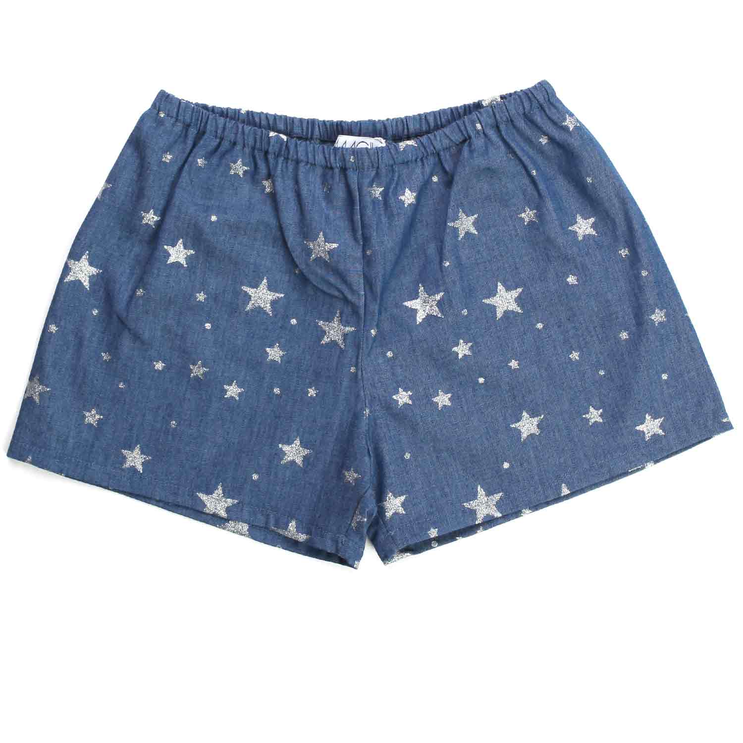 SHORTS BLU CON STELLE ARGENTO BAMBINA - annameglio.com abbigliamento moda
