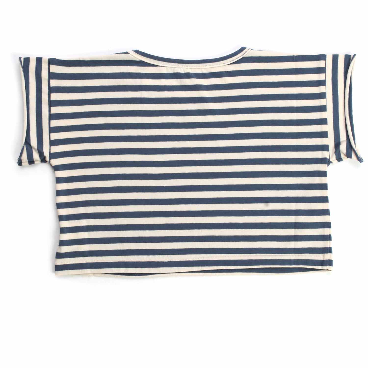 T-SHIRT CROPPED BEIGE E BLU A RIGHE BAMBINA - annameglio.com abbigliamento moda