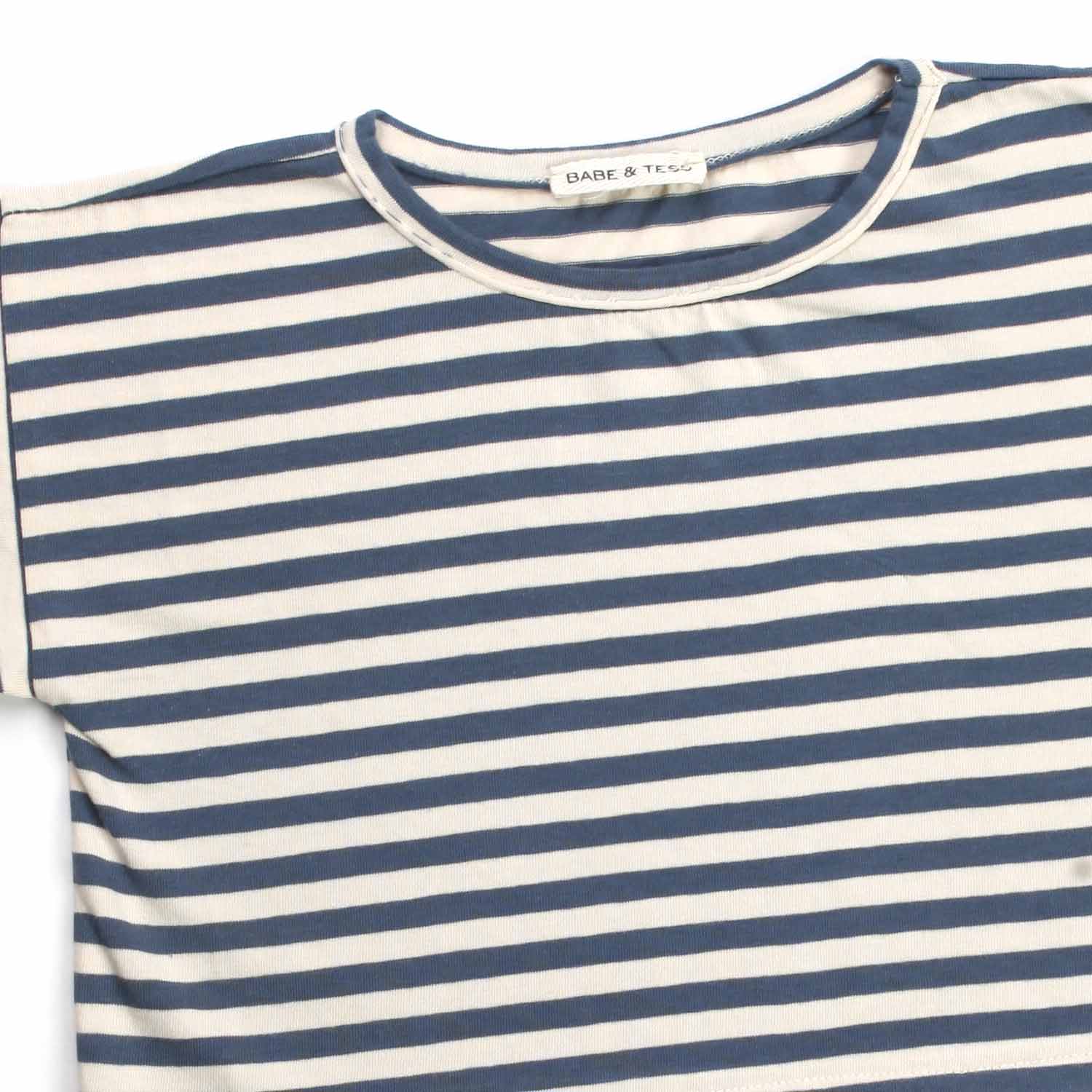 T-SHIRT CROPPED BEIGE E BLU A RIGHE BAMBINA - annameglio.com abbigliamento moda