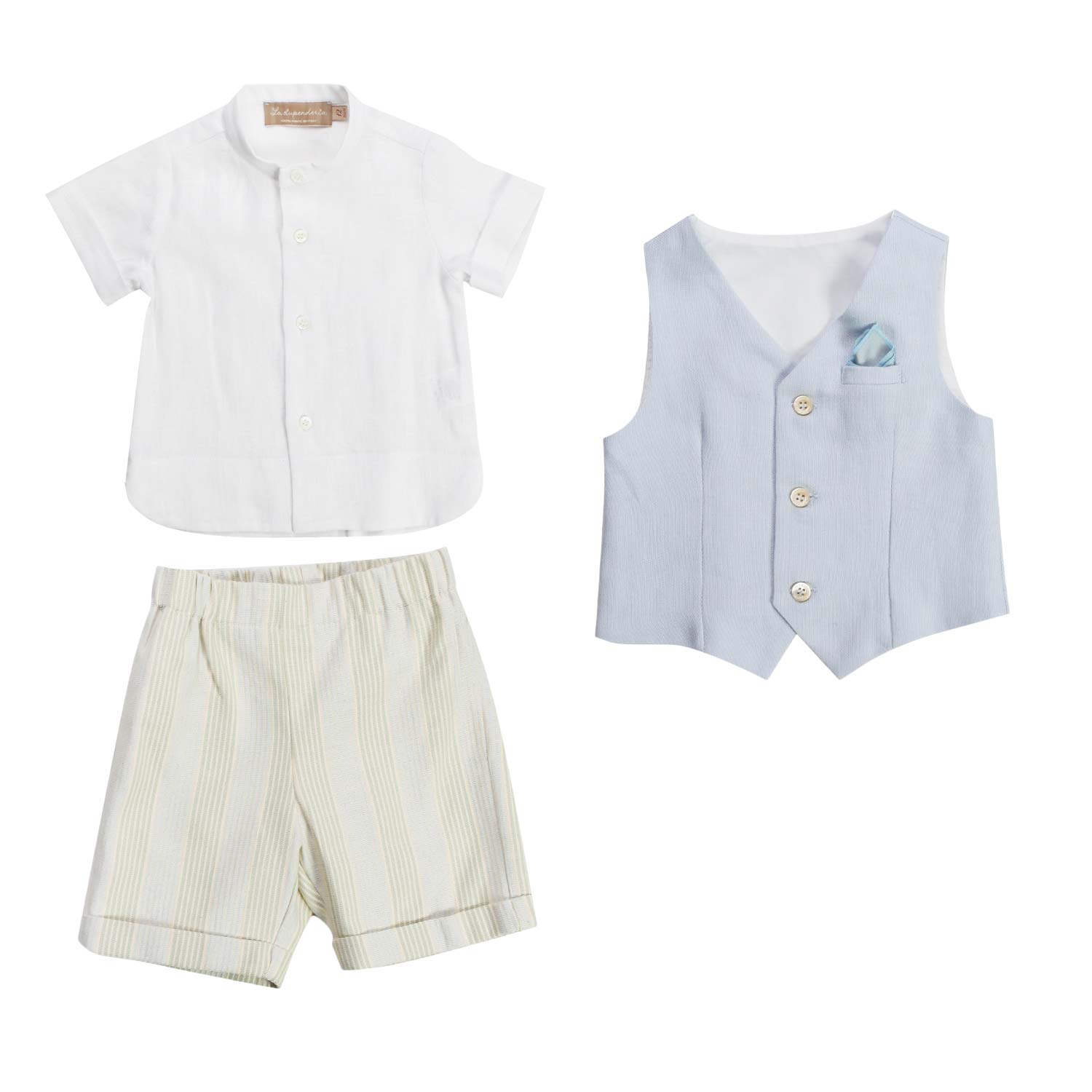 COMPLETINO NEONATO BIANCO CELESTE E BEIGE - annameglio.com abbigliamento moda