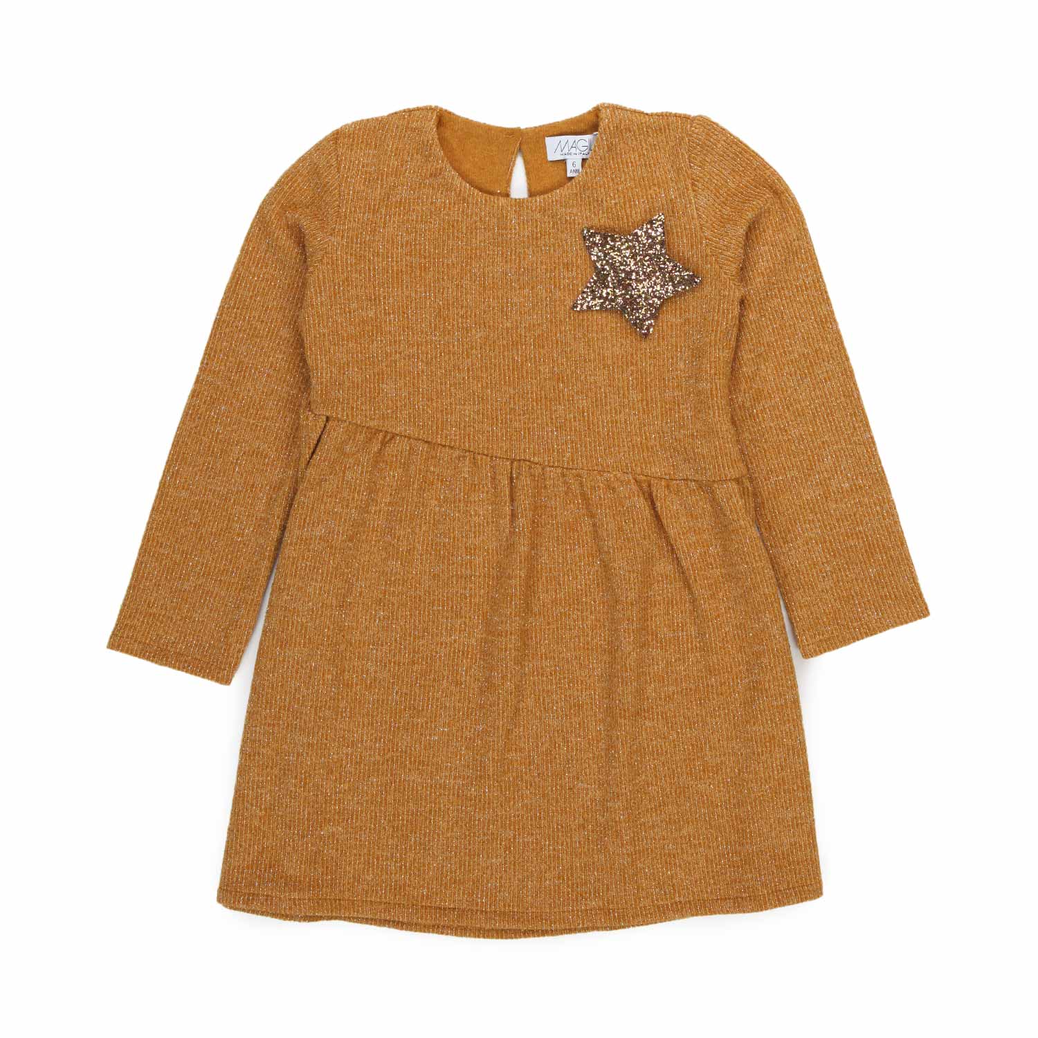 ABITO BAMBINA SENAPE LUREX CON STELLA - annameglio.com abbigliamento moda