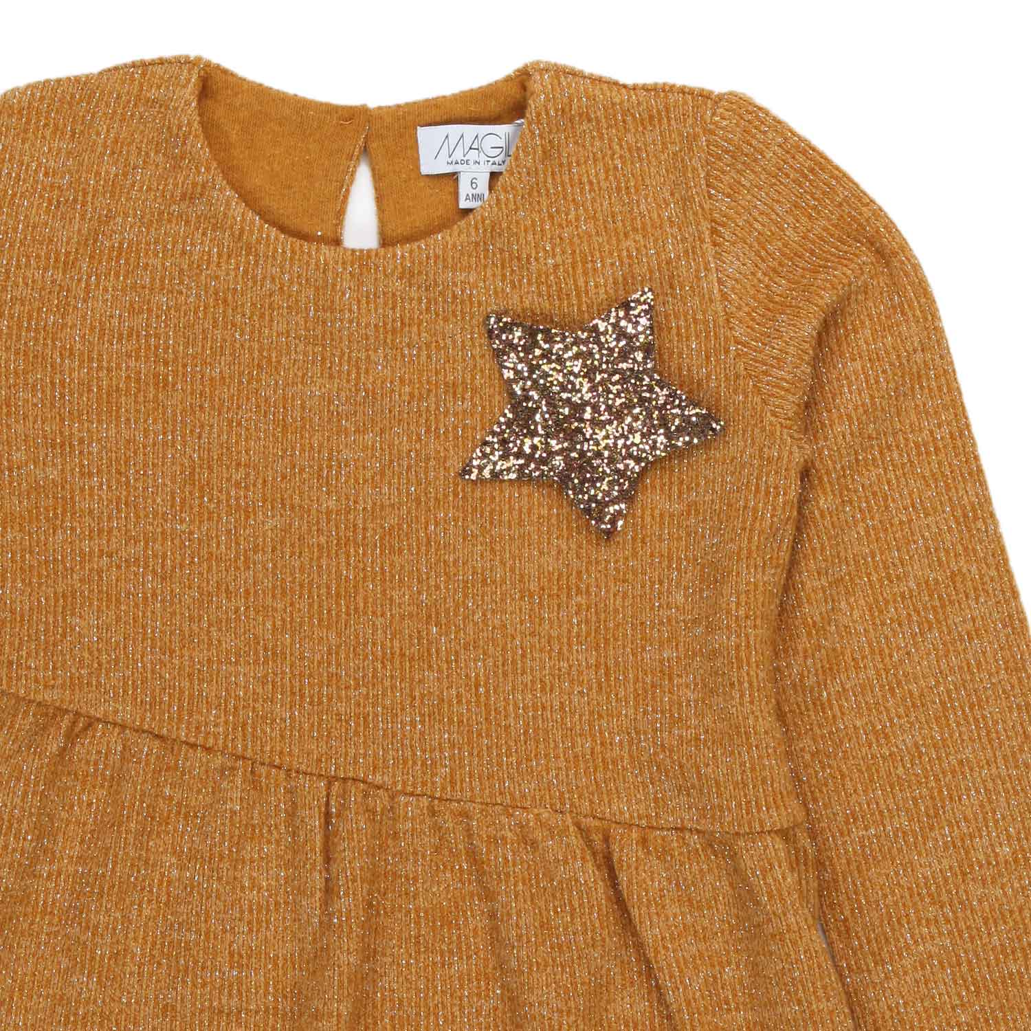 ABITO BAMBINA SENAPE LUREX CON STELLA - annameglio.com abbigliamento moda