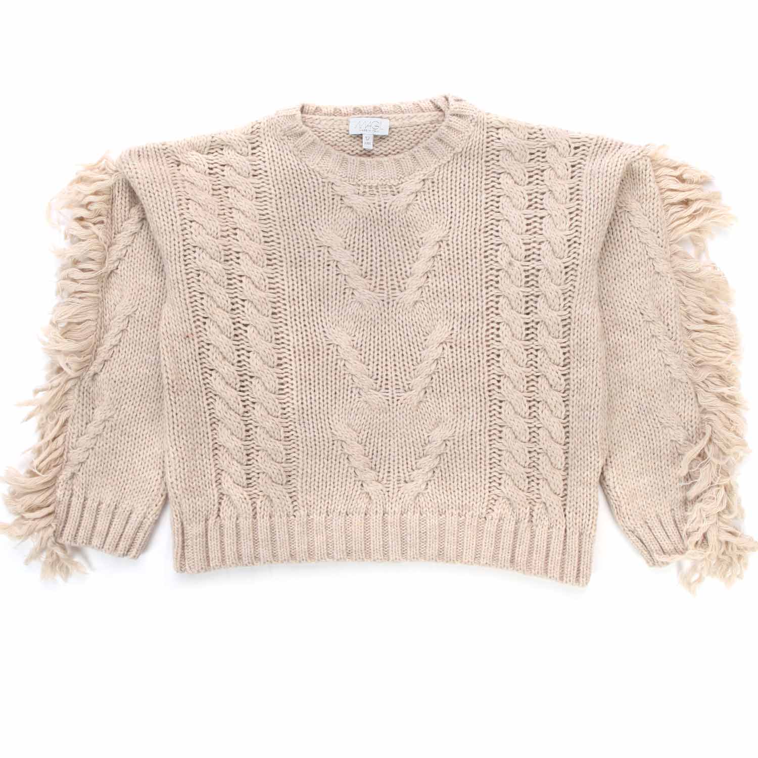 MAGLIONE BEIGE CON FRANGE BAMBINA E TEEN - annameglio.com abbigliamento moda