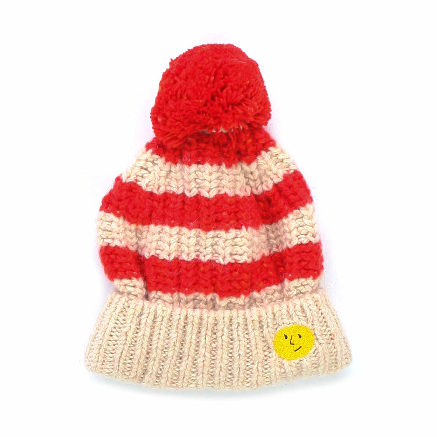 CAPPELLO PON PON BEIGE E ROSSO BABY UNISEX - annameglio.com abbigliamento moda