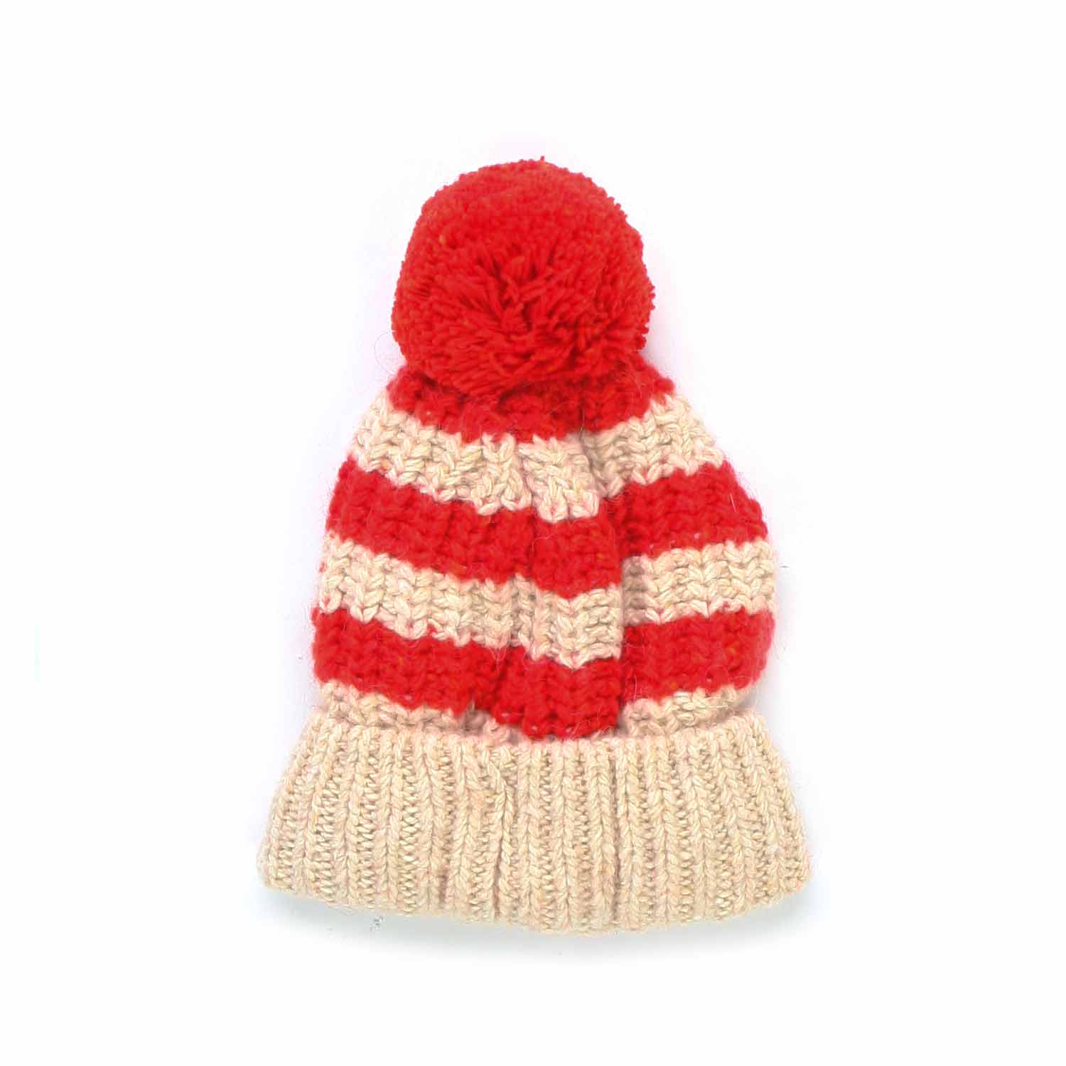 CAPPELLO PON PON BEIGE E ROSSO BABY UNISEX - annameglio.com abbigliamento moda