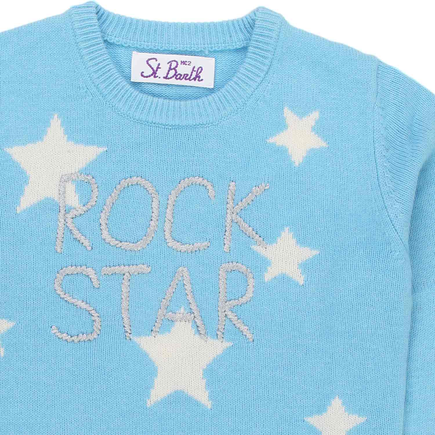 MAGLIONE CELESTE CON STELLE BAMBINA E TEEN - annameglio.com abbigliamento moda