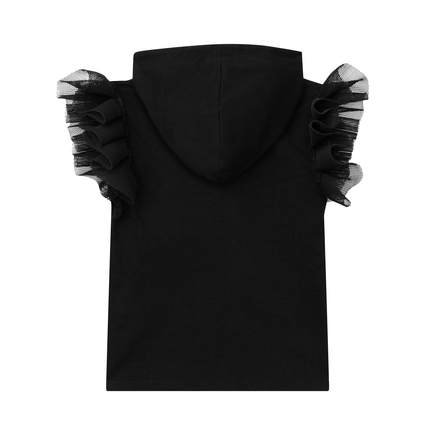 T-SHIRT NERA CON CAPPUCCIO E MANICHE IN TULLE - annameglio.com abbigliamento moda