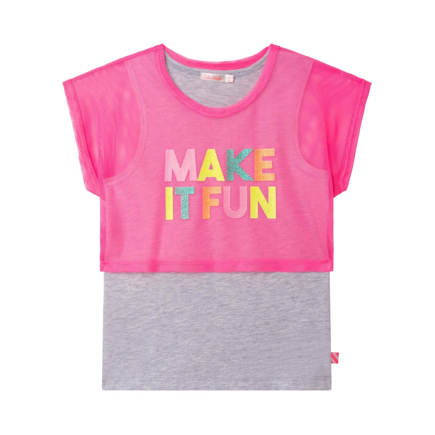 CANOTTA GRIGIA CON T-SHIRT IN RETE ROSA BAMBINA - annameglio.com abbigliamento moda