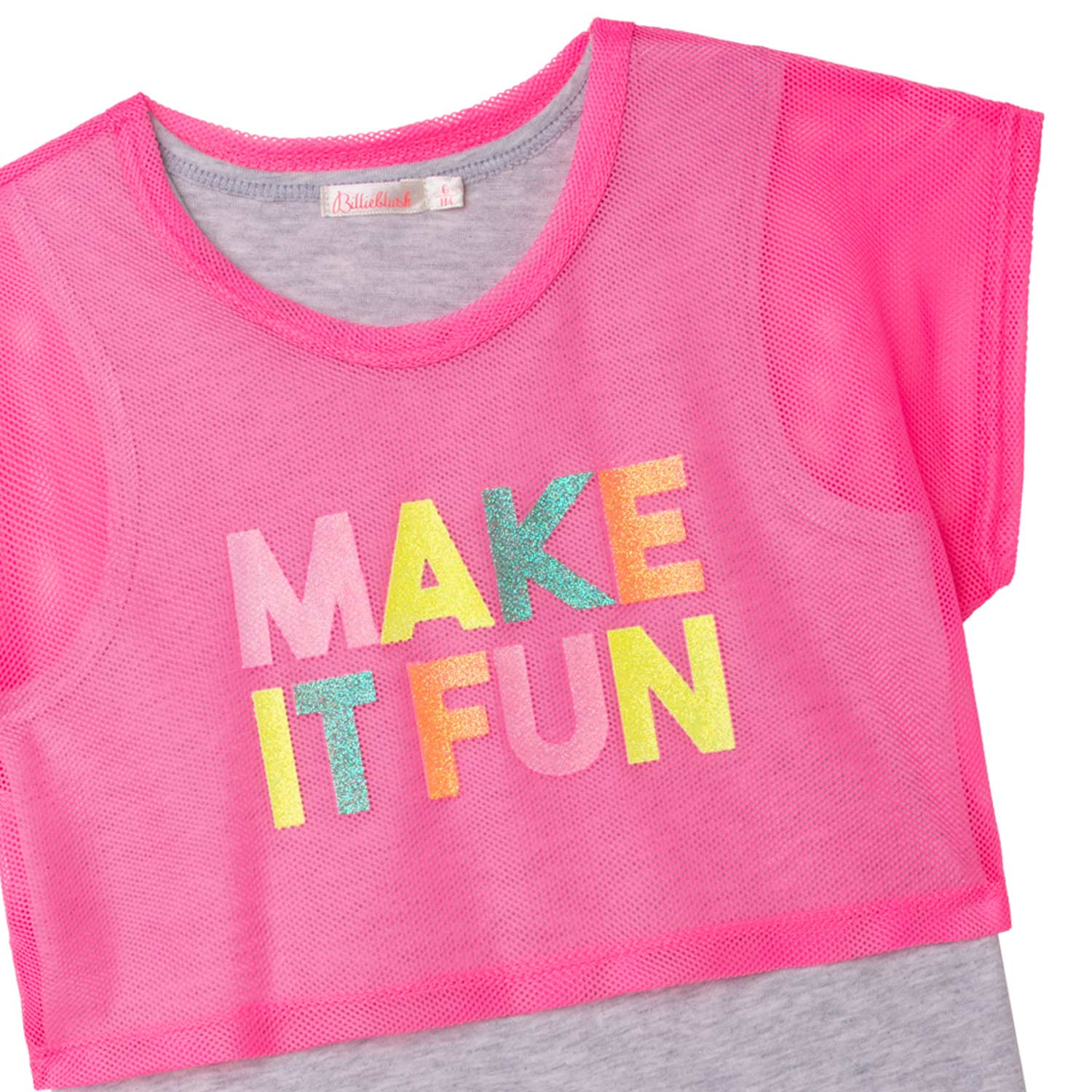 CANOTTA GRIGIA CON T-SHIRT IN RETE ROSA BAMBINA - annameglio.com abbigliamento moda