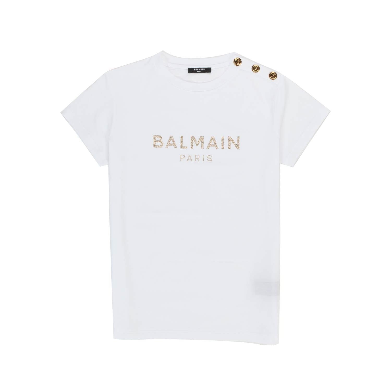 T-SHIRT BIANCA CON LOGO E BOTTONI ORO BAMBINA TEEN - annameglio.com abbigliamento moda