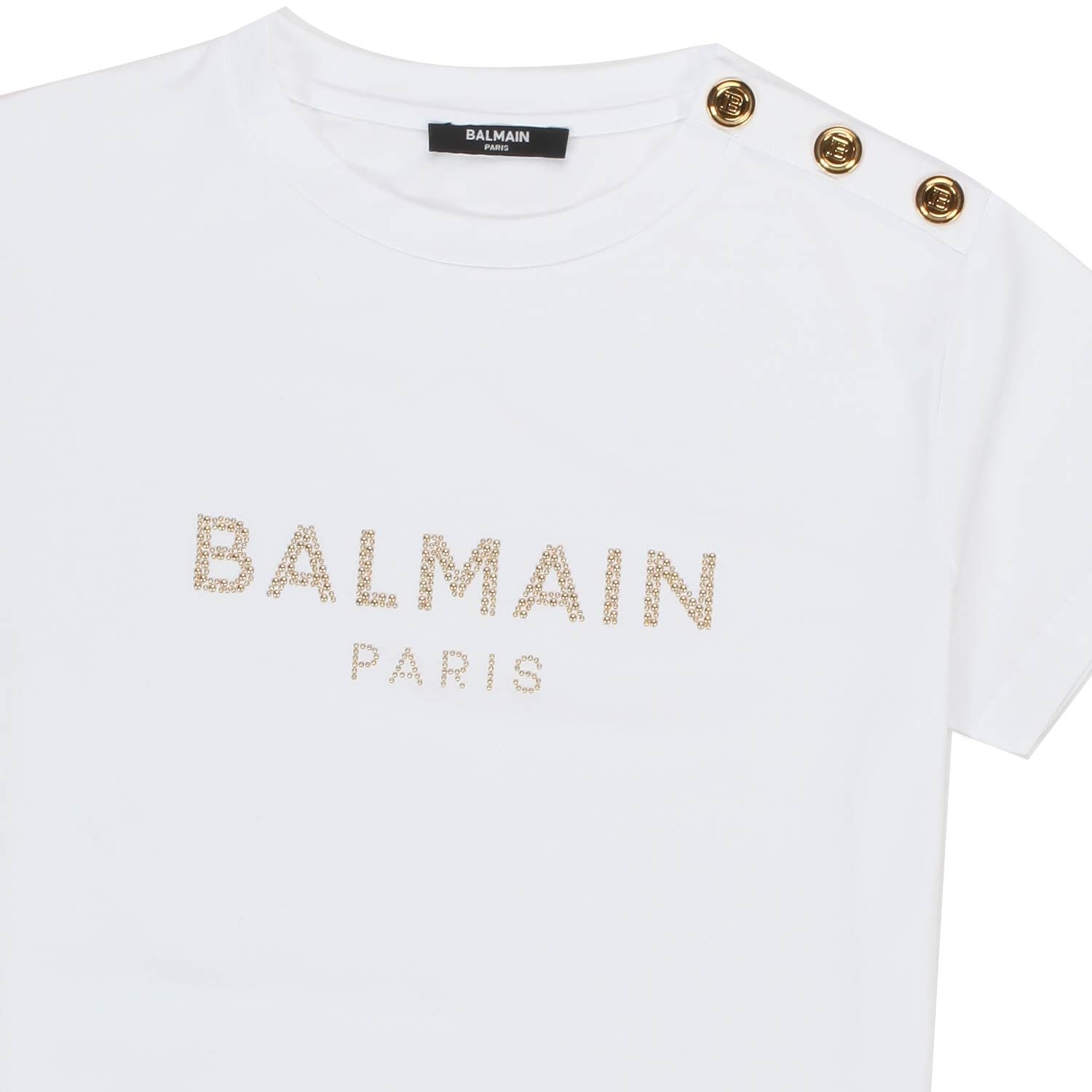 T-SHIRT BIANCA CON LOGO E BOTTONI ORO BAMBINA TEEN - annameglio.com abbigliamento moda