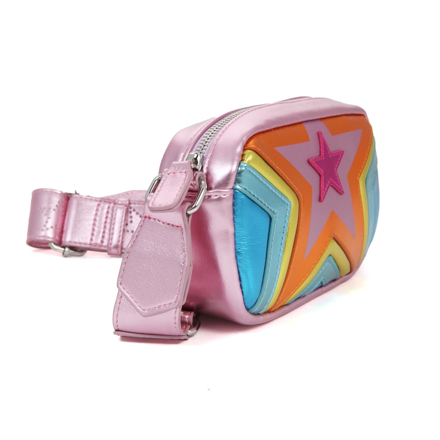 BORSA A SPALLA METALLIZZATA ROSA E MULTICOLOR - annameglio.com abbigliamento moda