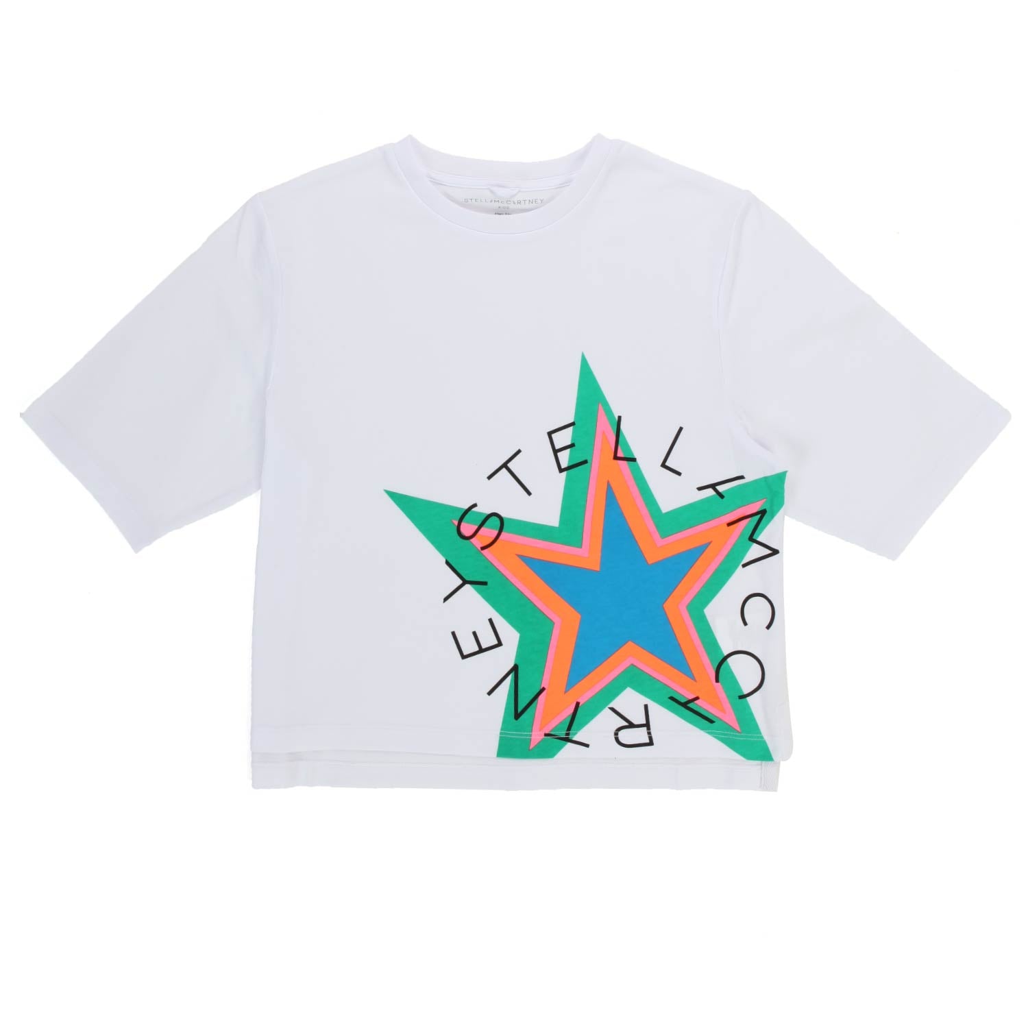T-SHIRT CROPPED BIANCA CON STELLA MULTICOLOR - annameglio.com abbigliamento moda