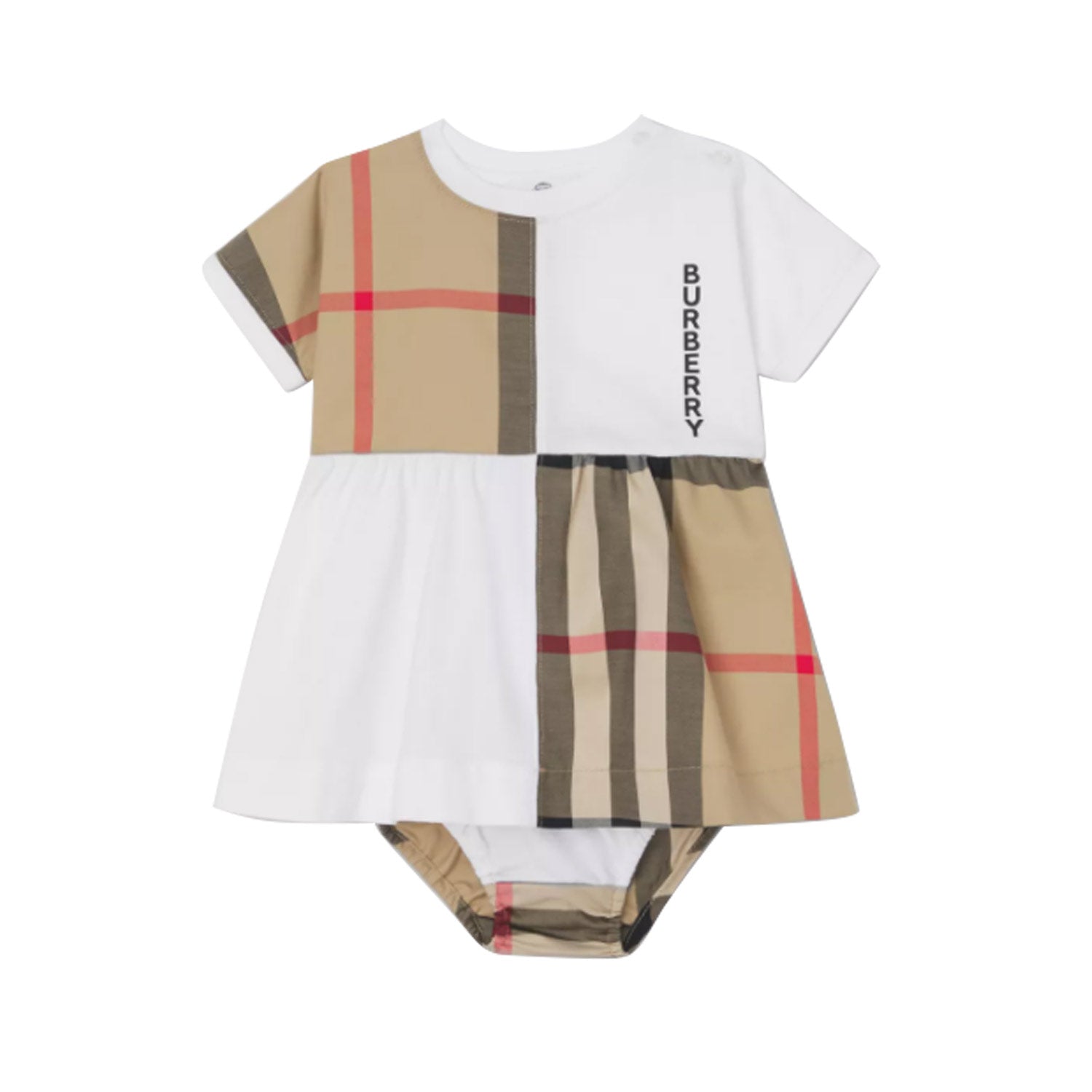 VESTITINO BIANCO CON PANNELLI TARTAN NEONATA - annameglio.com abbigliamento moda