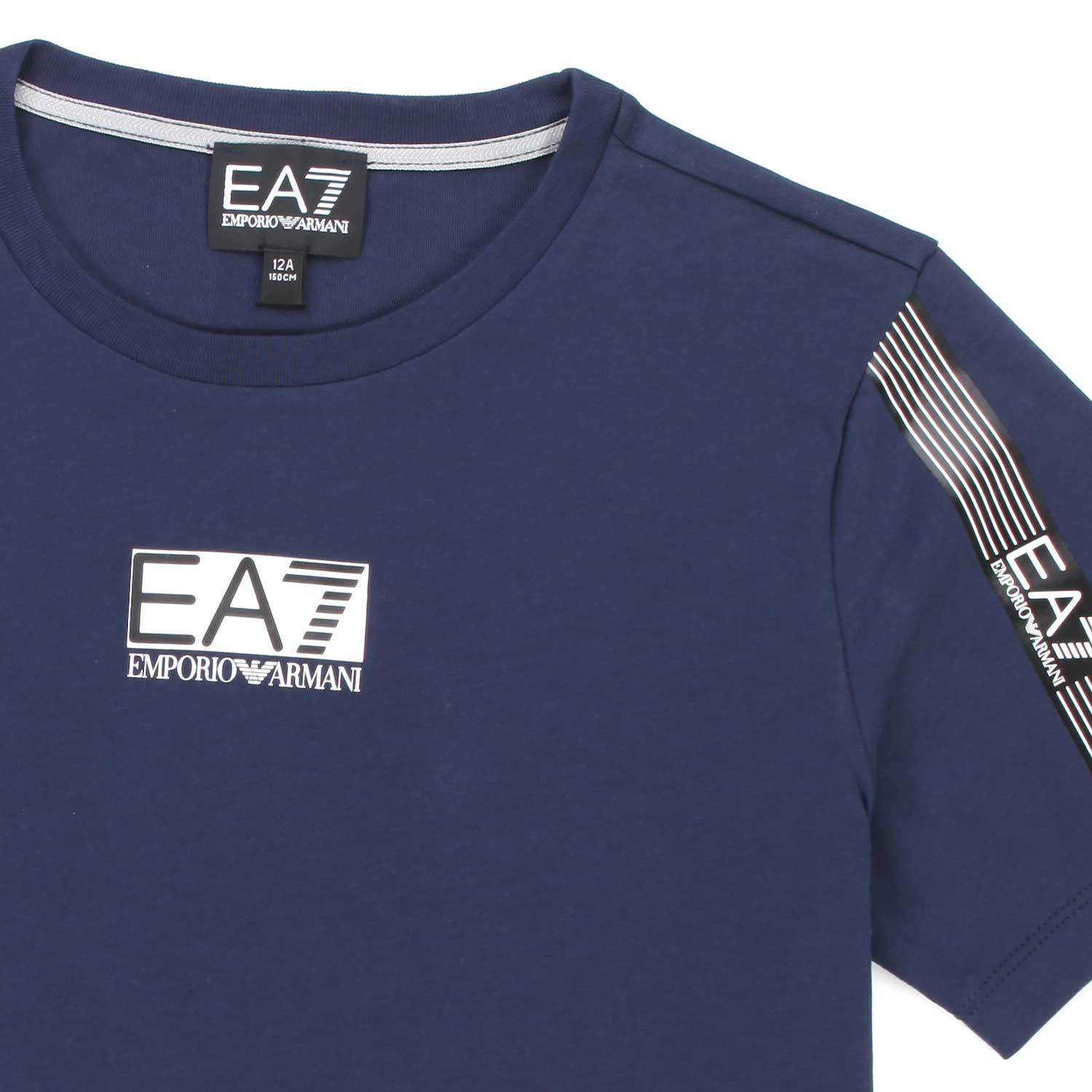 T-SHIRT BLU CON LOGHI EA7 NERI BAMBINO E TEEN - annameglio.com abbigliamento moda