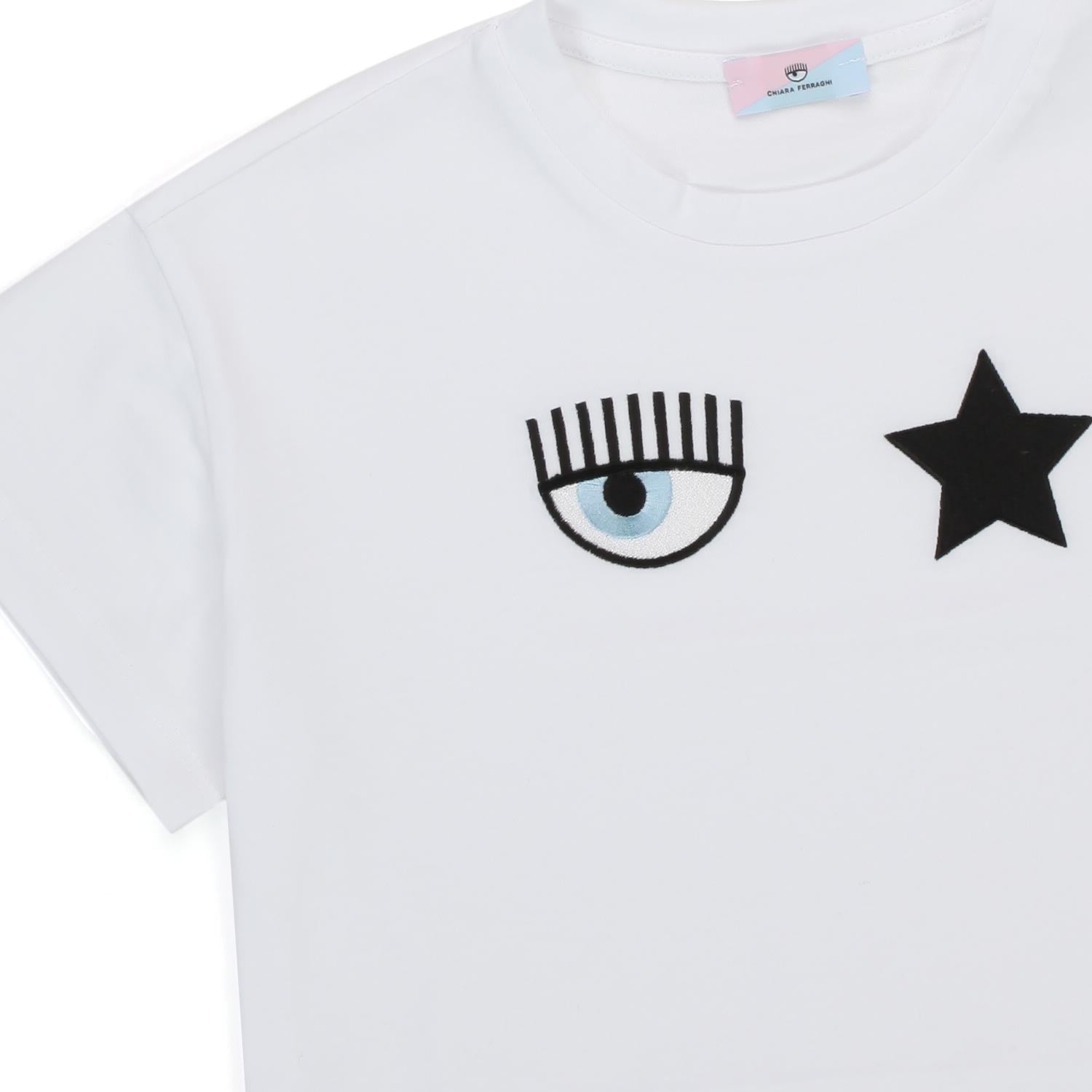 T-SHIRT CROPPED BIANCA EYE STAR BAMBINA - annameglio.com abbigliamento moda
