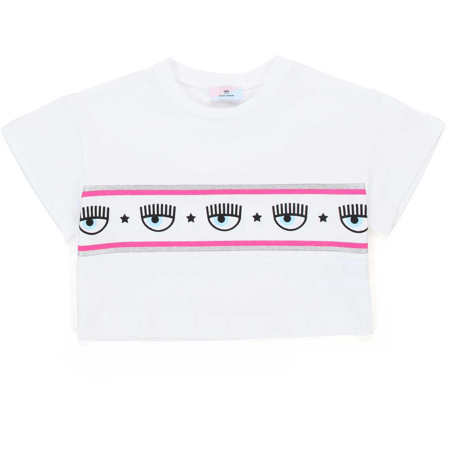 T-SHIRT CROP TOP LOGOMANIA BIANCA BAMBINA - annameglio.com abbigliamento moda