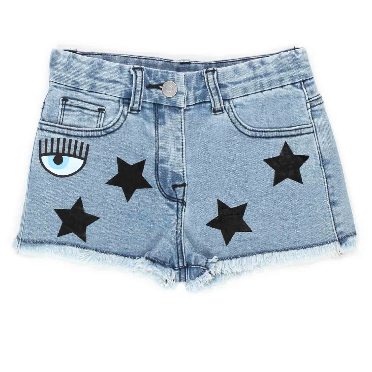 SHORTS EYE STAR IN DENIM CHIARO BAMBINA - annameglio.com abbigliamento moda