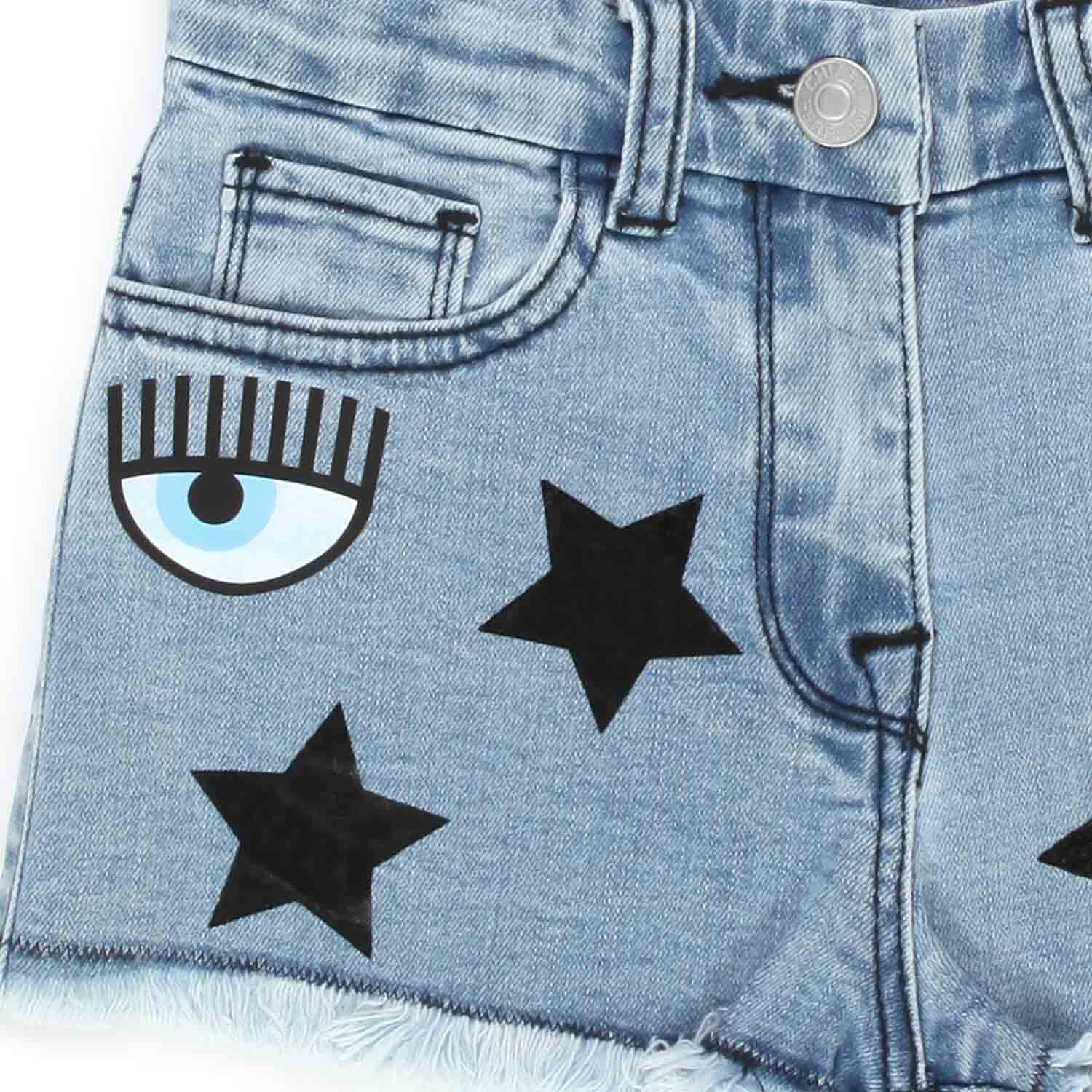 SHORTS EYE STAR IN DENIM CHIARO BAMBINA - annameglio.com abbigliamento moda