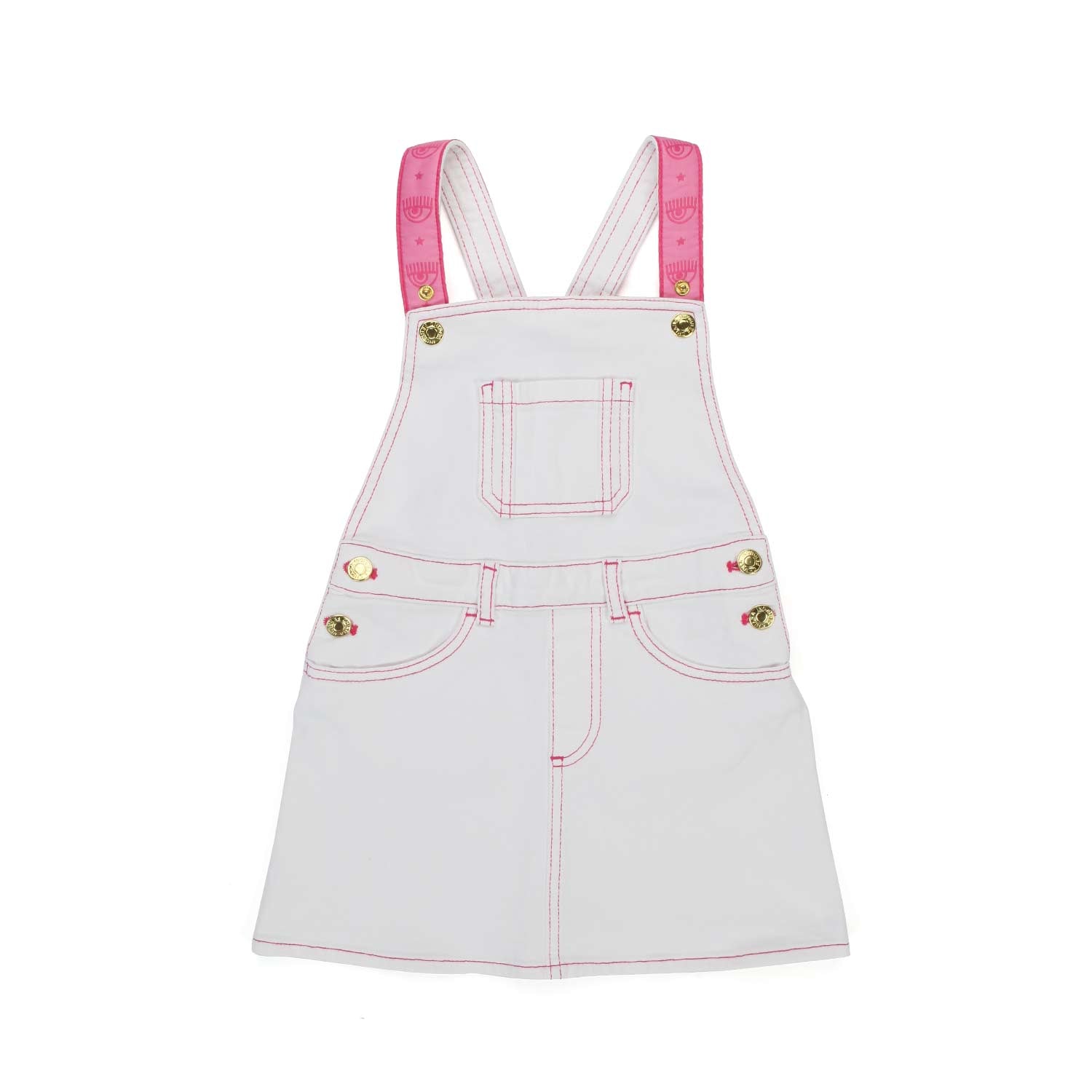 GONNA SALOPETTE IN DENIM BIANCA E ROSA BAMBINA - annameglio.com abbigliamento moda