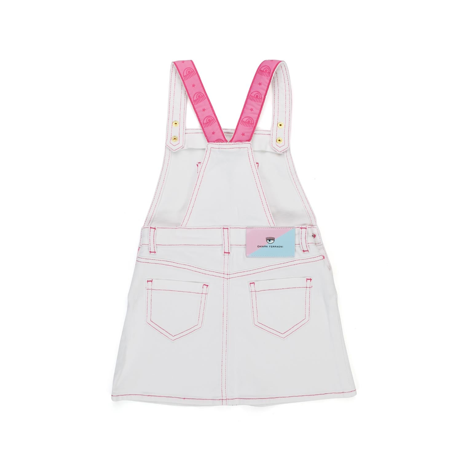 GONNA SALOPETTE IN DENIM BIANCA E ROSA BAMBINA - annameglio.com abbigliamento moda