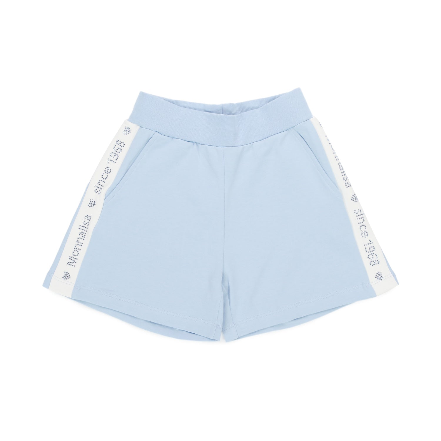 SHORTS CELESTI IN FELPA CON STRASS BAMBINA - annameglio.com abbigliamento moda