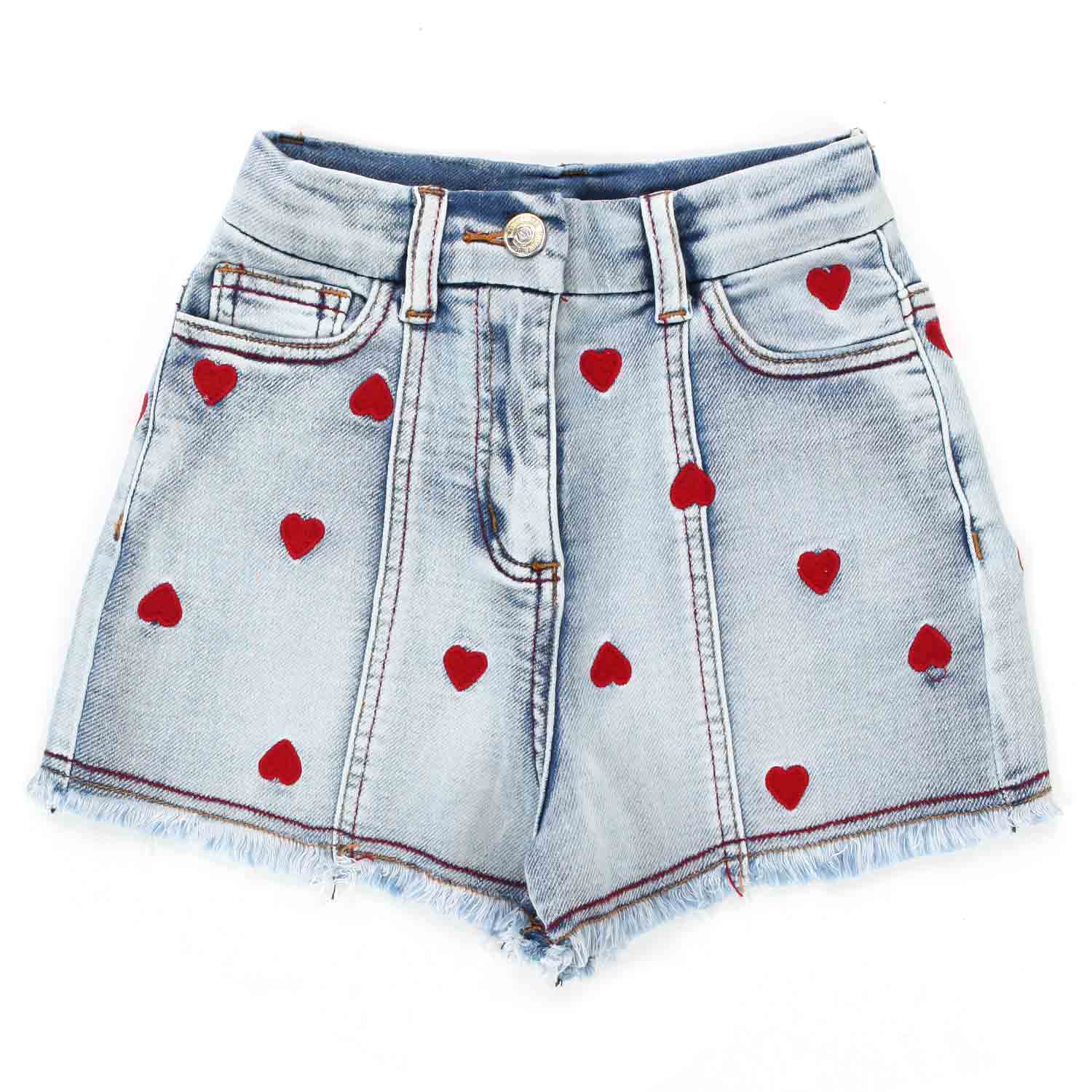 SHORTS DI JEANS CON CUORI ROSSI BAMBINA - annameglio.com abbigliamento moda