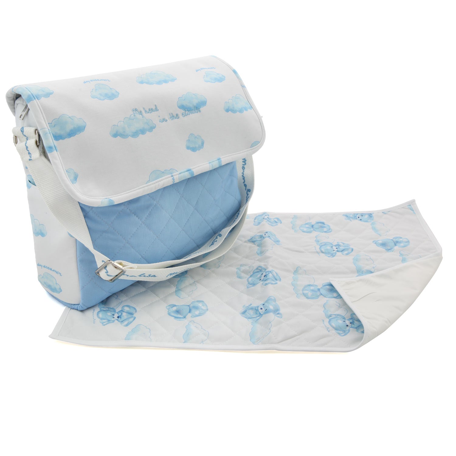 BORSA FASCIATOIO BIANCA E CELESTE CON TAPPETINO - annameglio.com abbigliamento moda