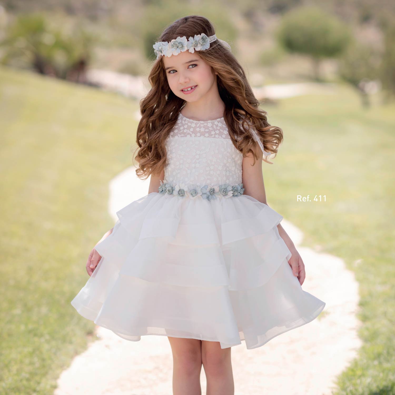 ABITO CERIMONIA BIANCO E CELESTE A BALZE TEEN - annameglio.com abbigliamento moda