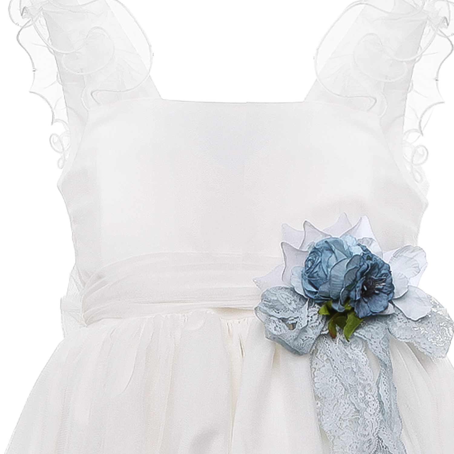 ABITO CERIMONIA BIANCO CON SPILLA CELESTE BAMBINA - annameglio.com abbigliamento moda