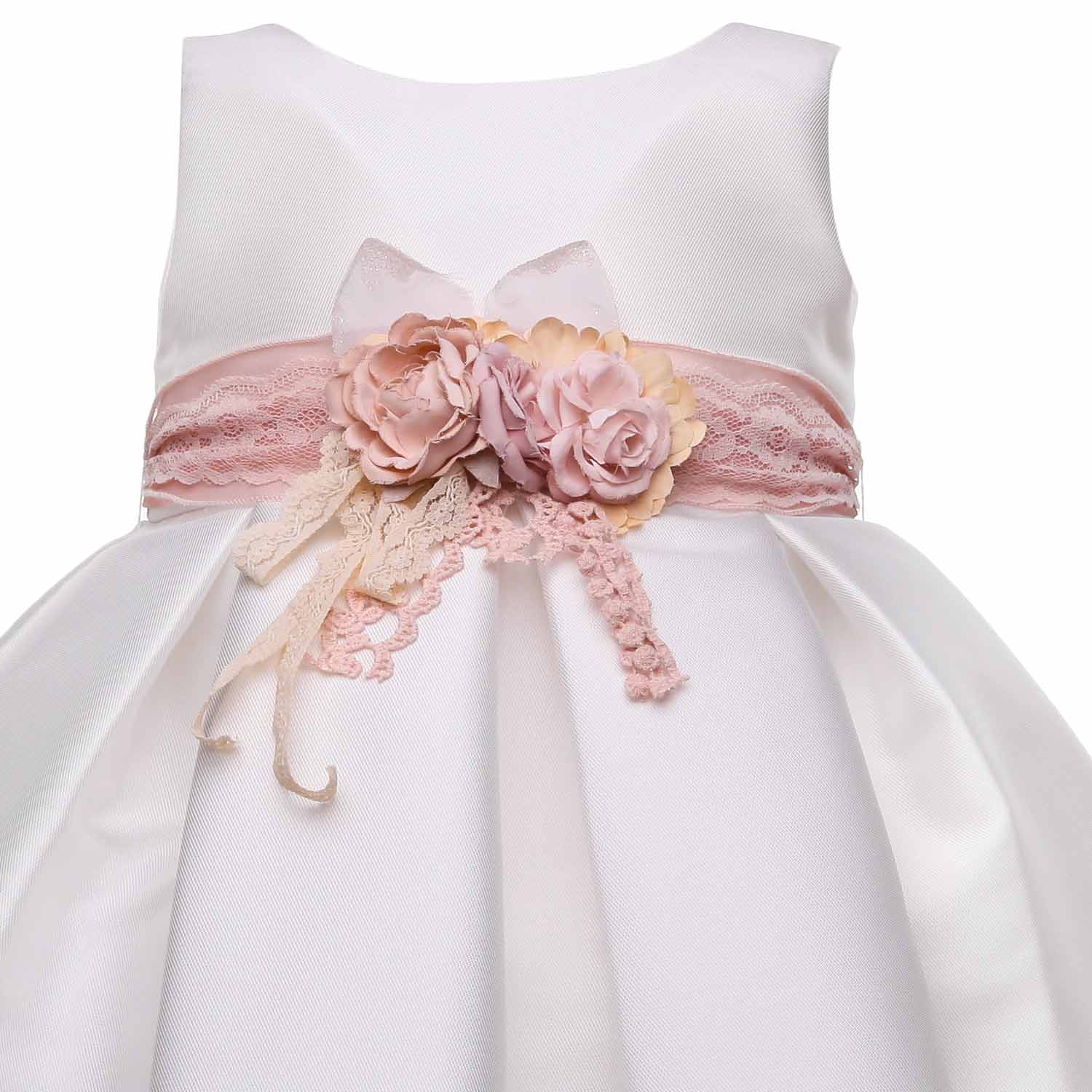 ABITO BATTESIMO BIANCO CON CINTURA ROSA - annameglio.com abbigliamento moda