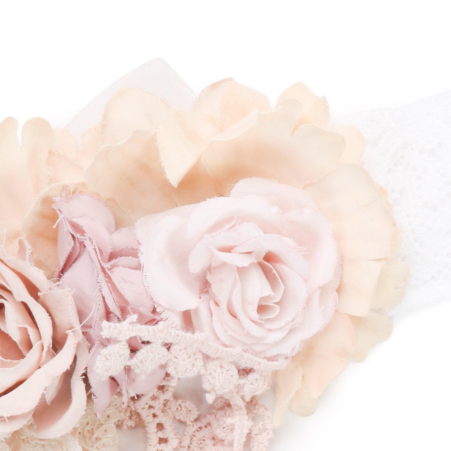 FASCIA CAPELLI FLOREALE BIANCA E BEIGE NEONATA - annameglio.com abbigliamento moda