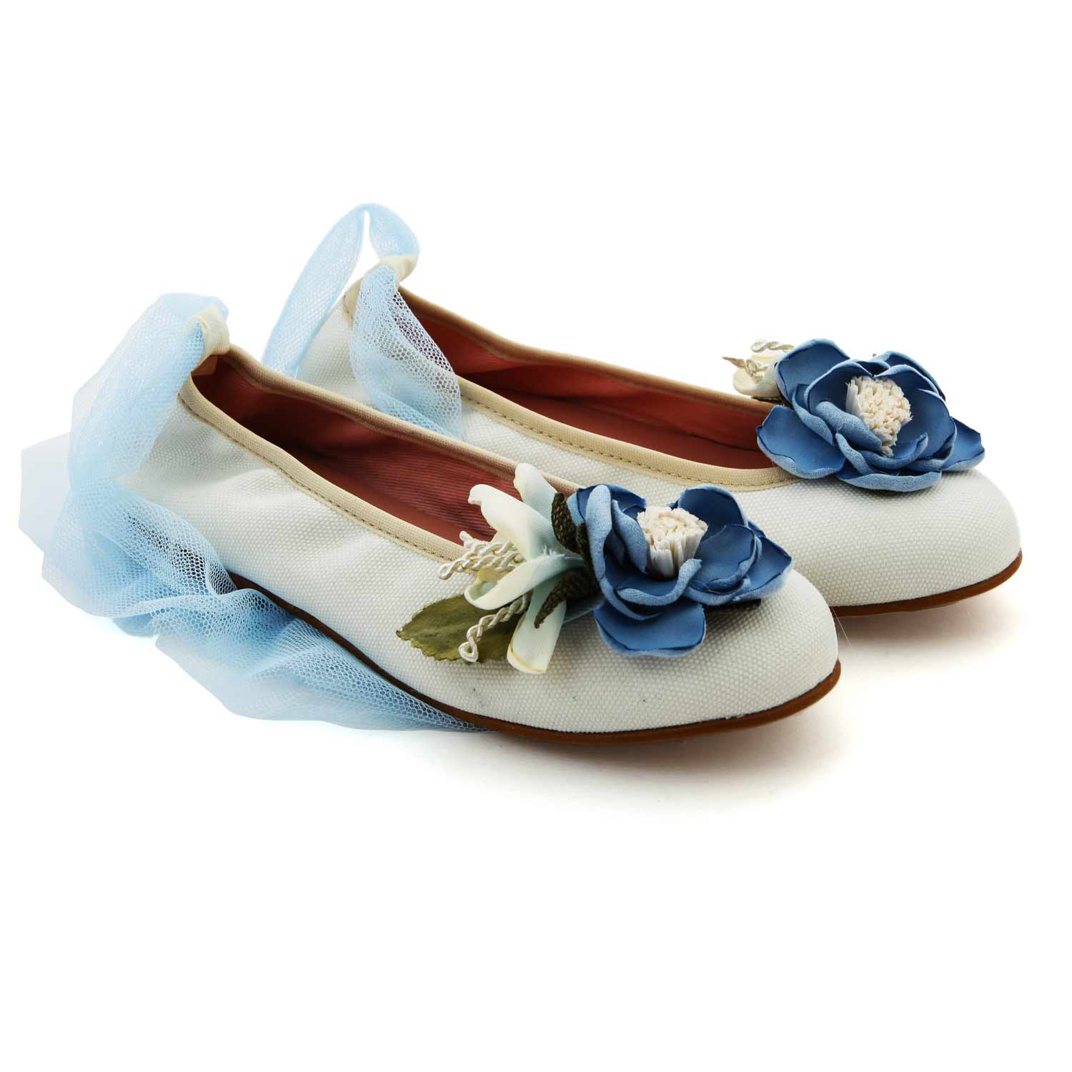 BALLERINE BIANCHE CON FIORI BLU BAMBINA E TEEN - annameglio.com abbigliamento moda