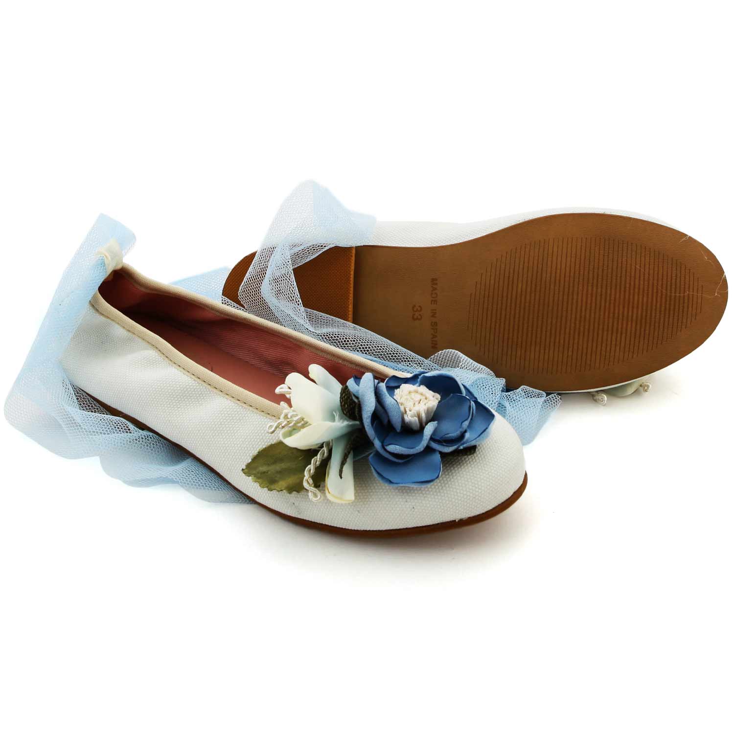 BALLERINE BIANCHE CON FIORI BLU BAMBINA E TEEN - annameglio.com abbigliamento moda