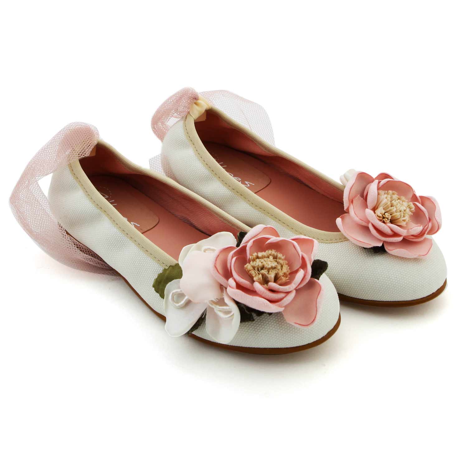 BALLERINE BIANCHE CON FIORI ROSA BAMBINA E TEEN - annameglio.com abbigliamento moda