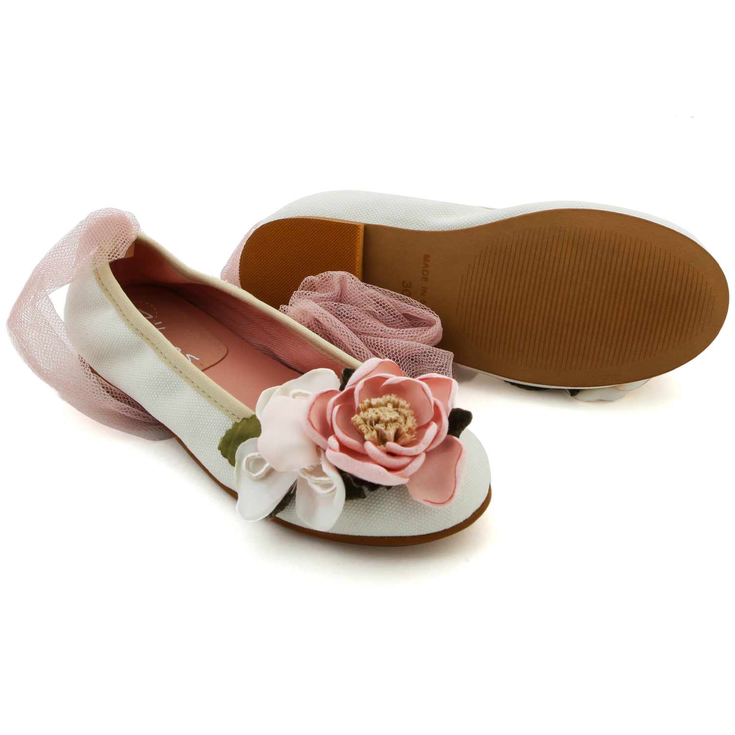 BALLERINE BIANCHE CON FIORI ROSA BAMBINA E TEEN - annameglio.com abbigliamento moda