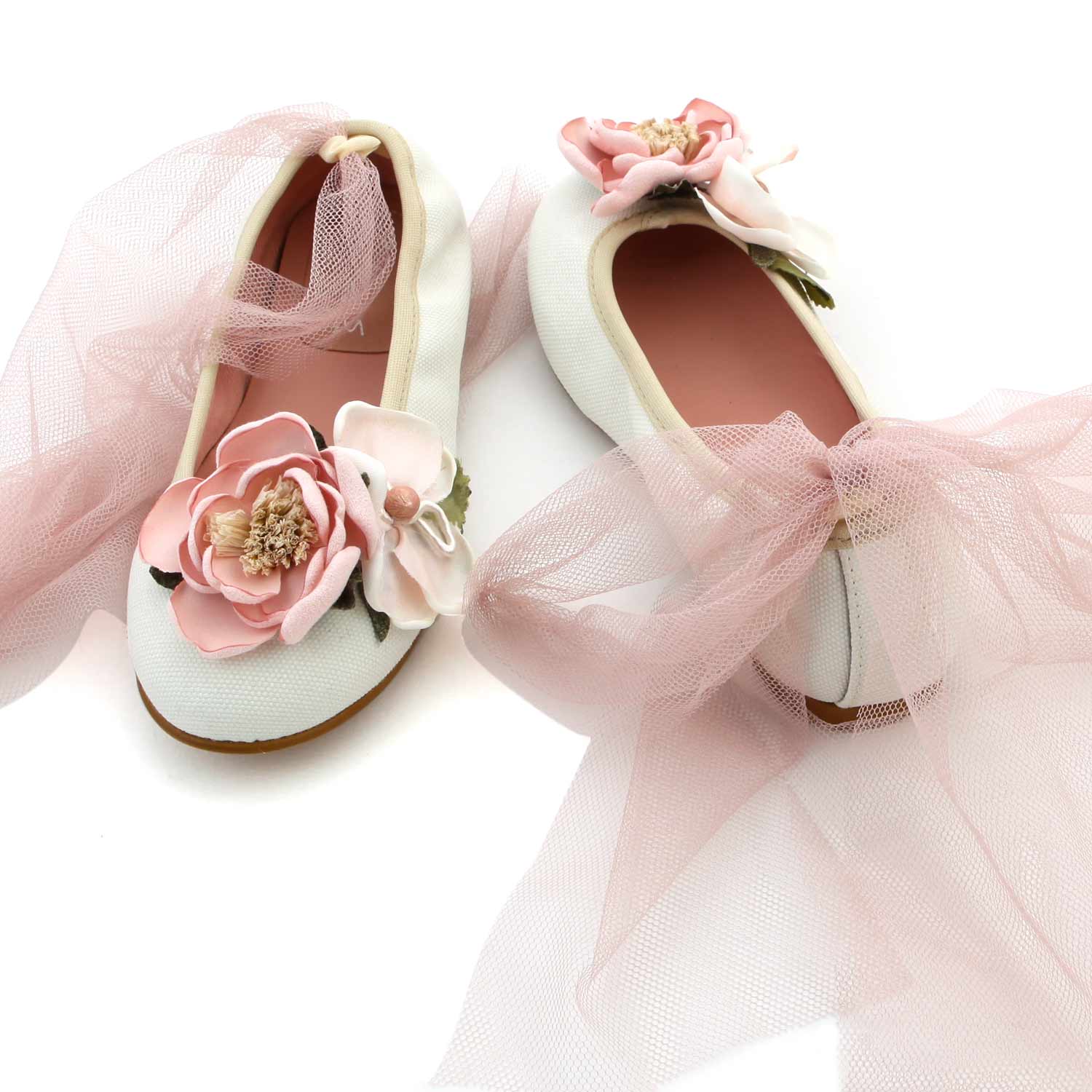 BALLERINE BIANCHE CON FIORI ROSA BAMBINA E TEEN - annameglio.com abbigliamento moda