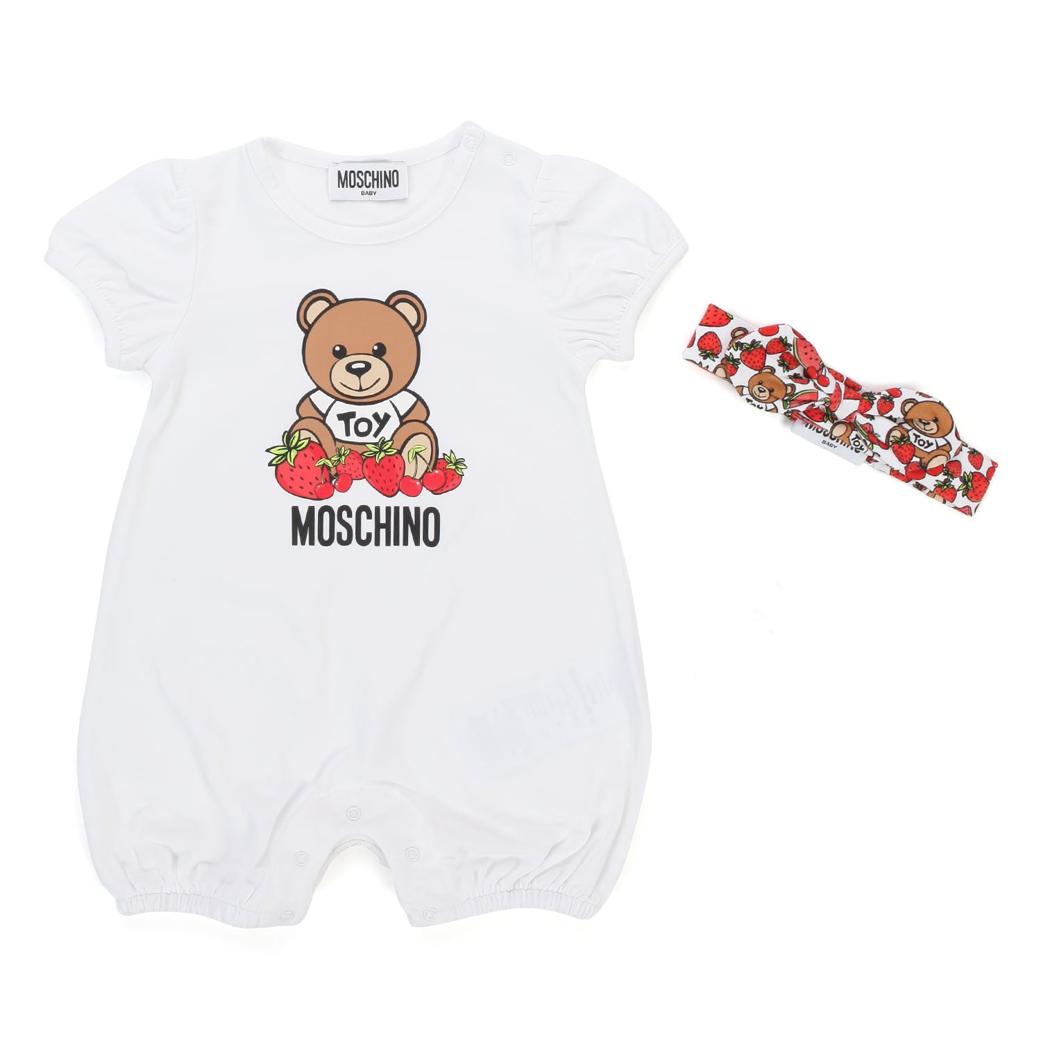 SET TUTINA TEDDY FRUIT BIANCA CON FASCIA NEONATA - annameglio.com abbigliamento moda