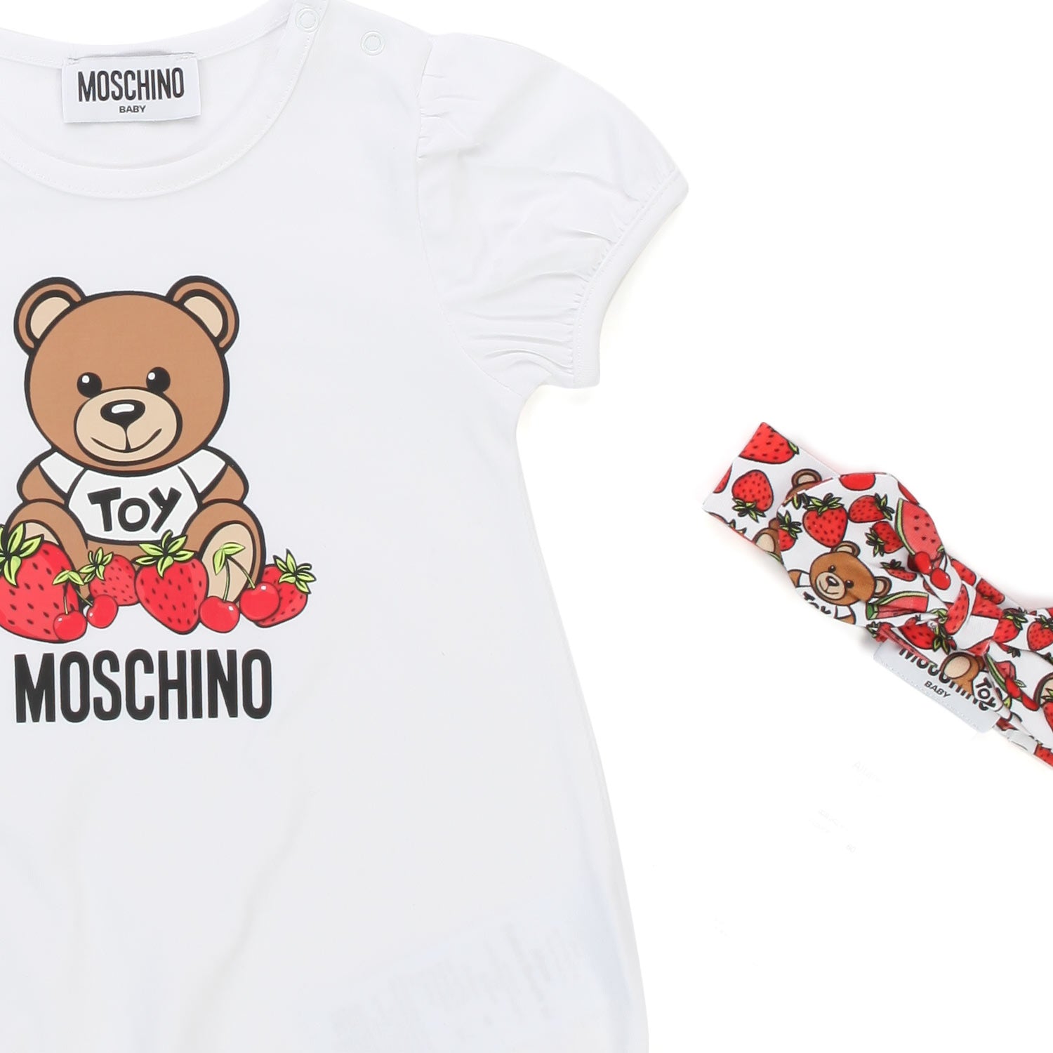 SET TUTINA TEDDY FRUIT BIANCA CON FASCIA NEONATA - annameglio.com abbigliamento moda