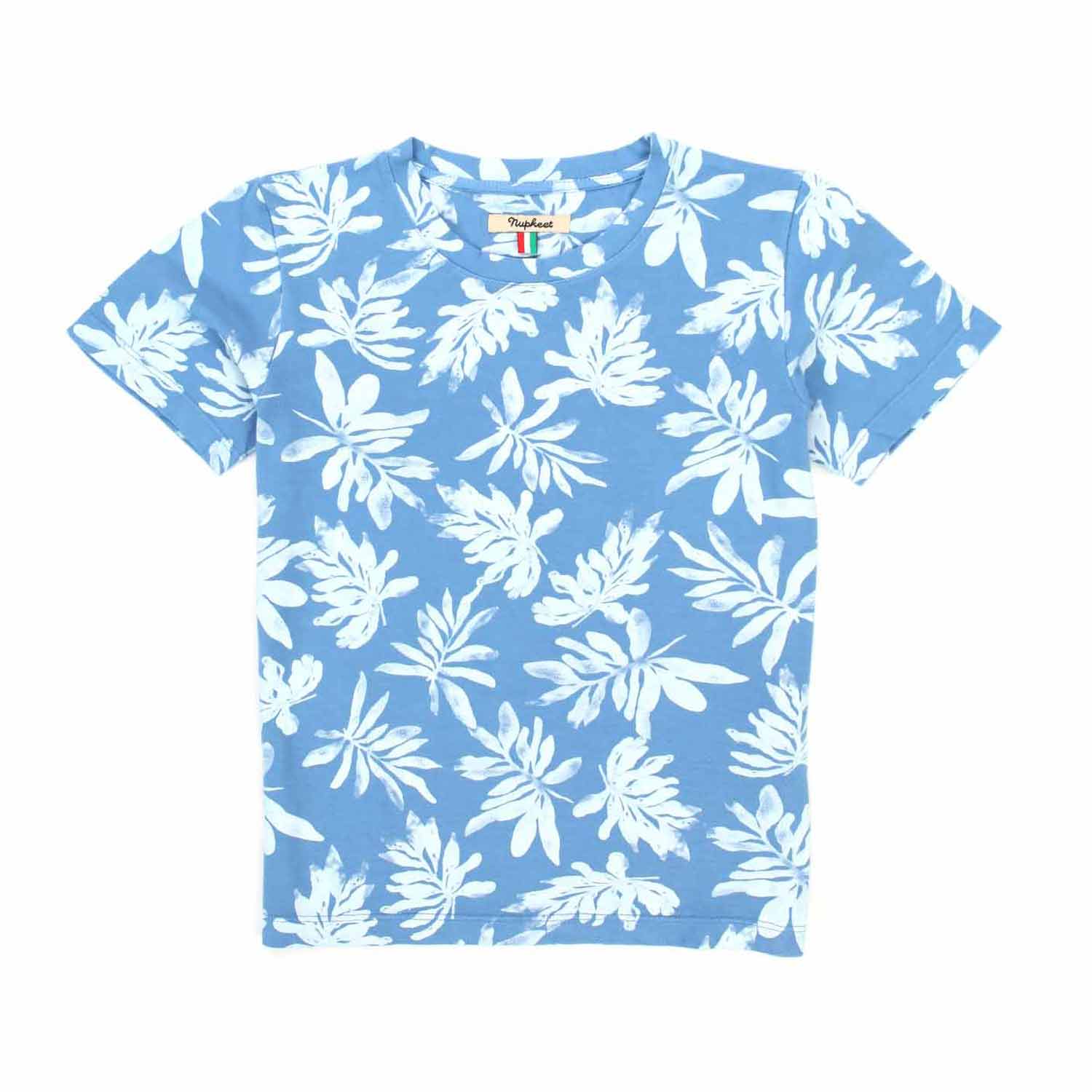 T-SHIRT AZZURRA CON FOGLIE BAMBINO E TEEN - annameglio.com abbigliamento moda