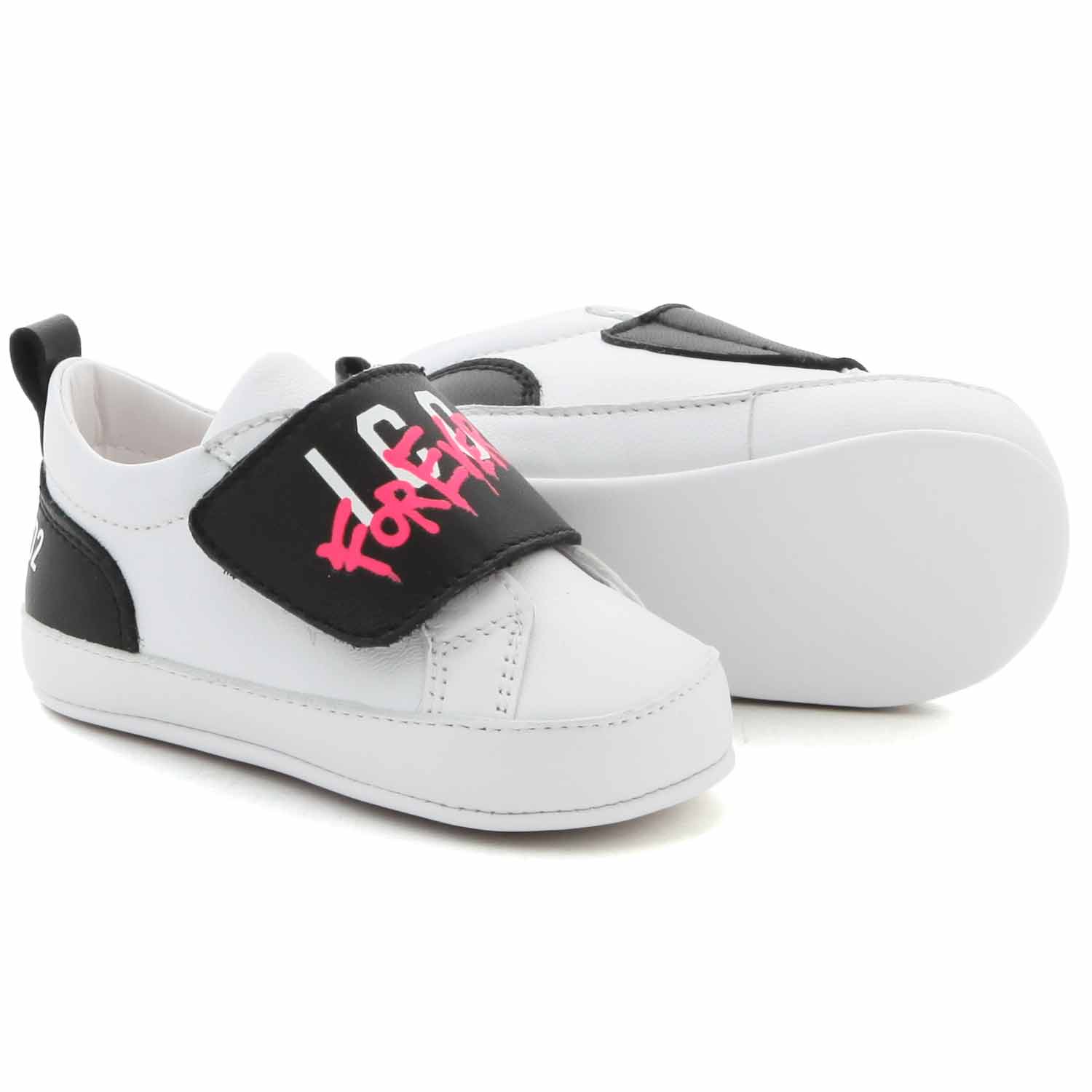 SNEAKER D2 A STRAPPO BIANCA E NERA NEONATA - annameglio.com abbigliamento moda