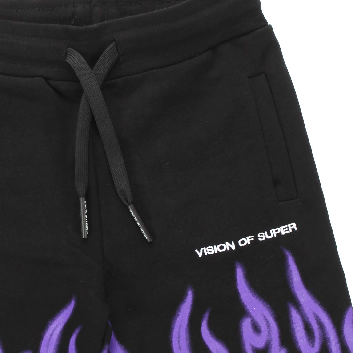 SHORTS IN FELPA NERI CON FIAMME VIOLA - annameglio.com abbigliamento moda