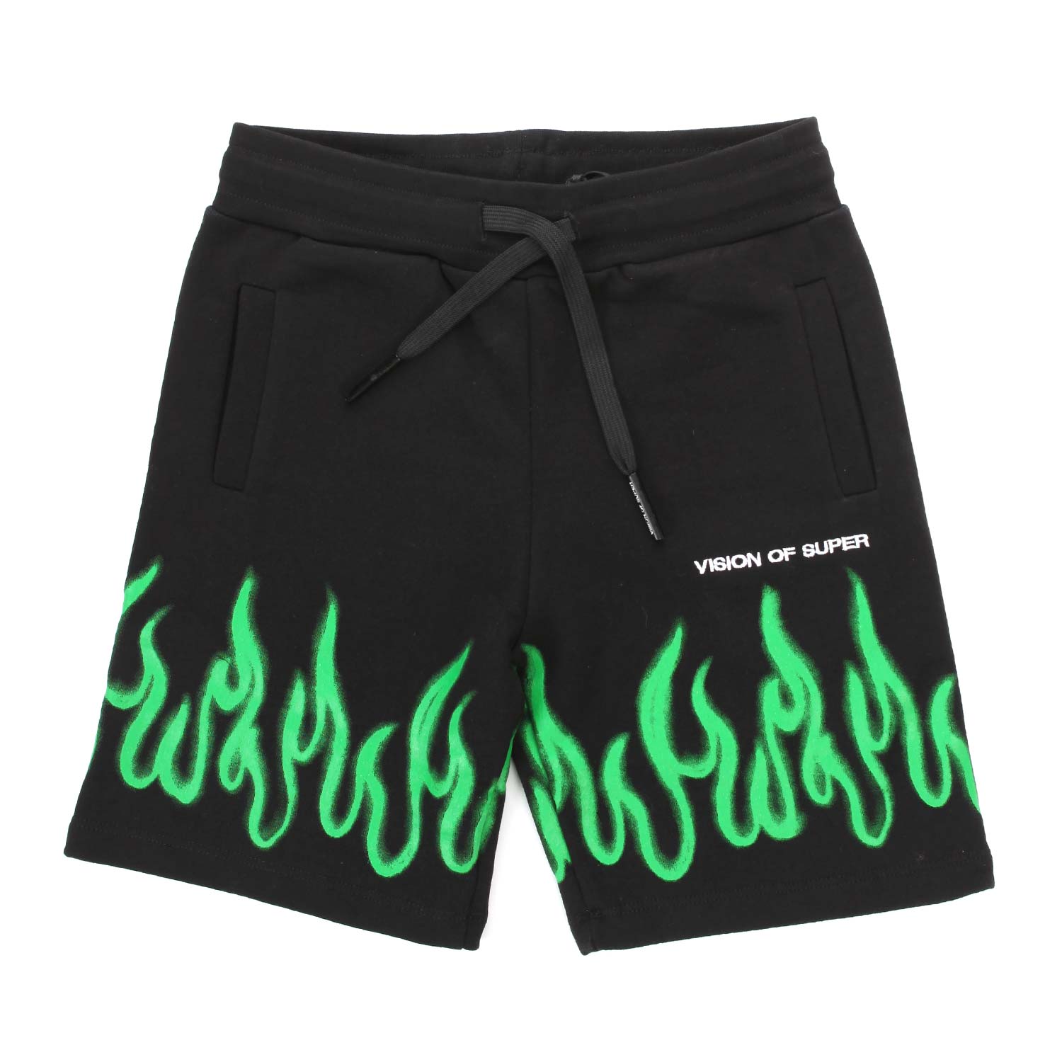 SHORTS IN FELPA NERI CON FIAMME VERDI - annameglio.com abbigliamento moda