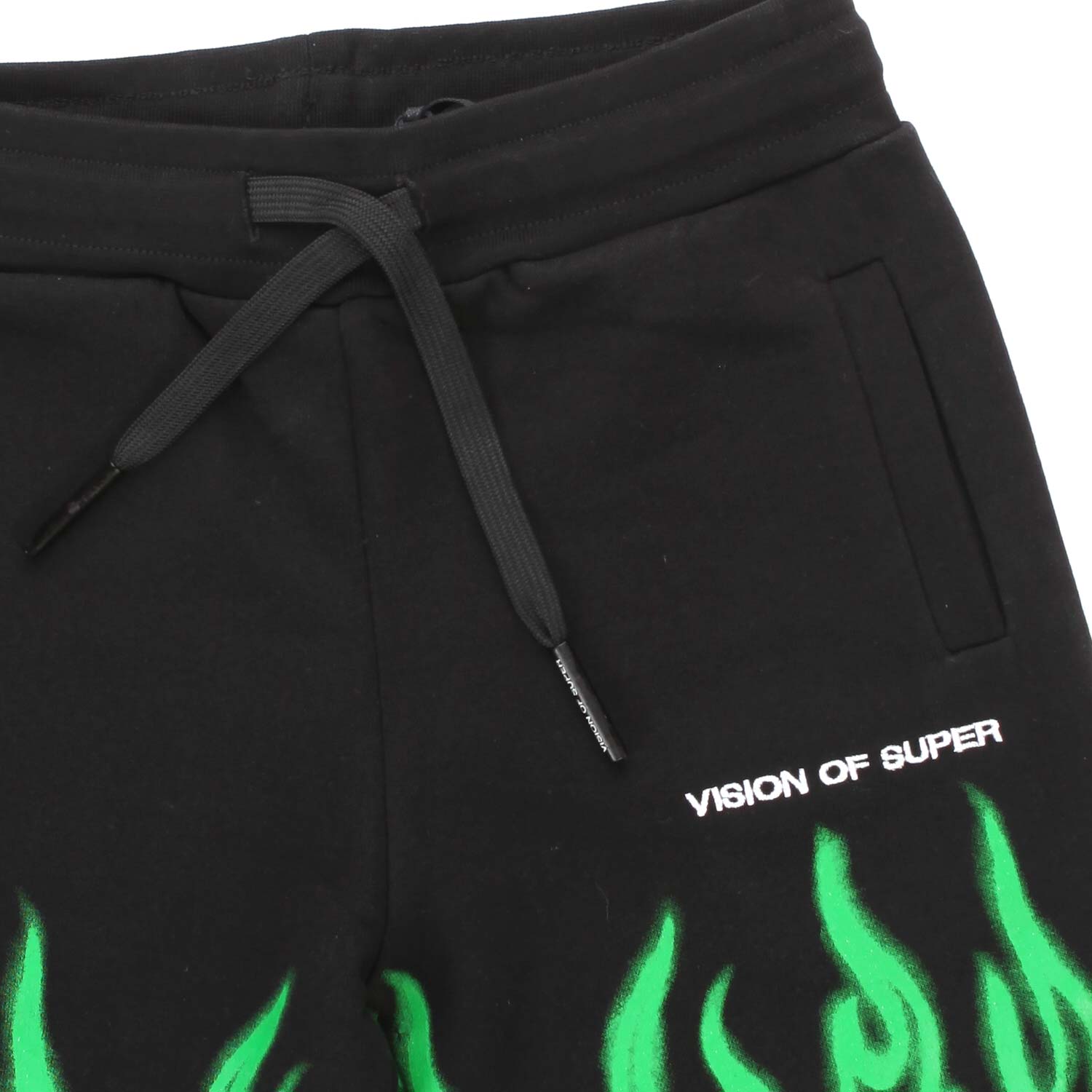 SHORTS IN FELPA NERI CON FIAMME VERDI - annameglio.com abbigliamento moda